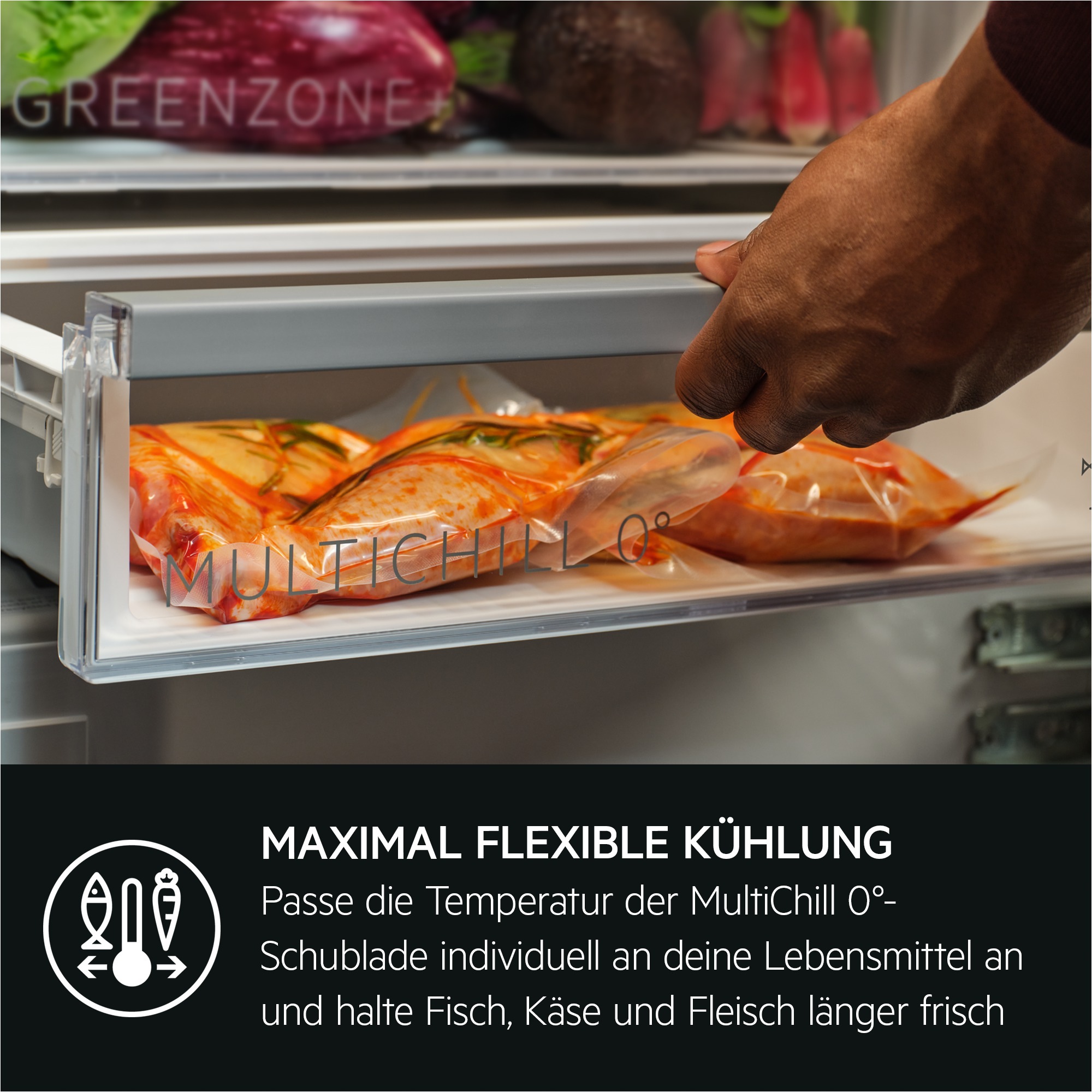 AEG Einbaukühlgefrierkombination 9000 »TSC9V18WCC3«, MultiChill 0°-Schublade: Maximal flexible Kühlung