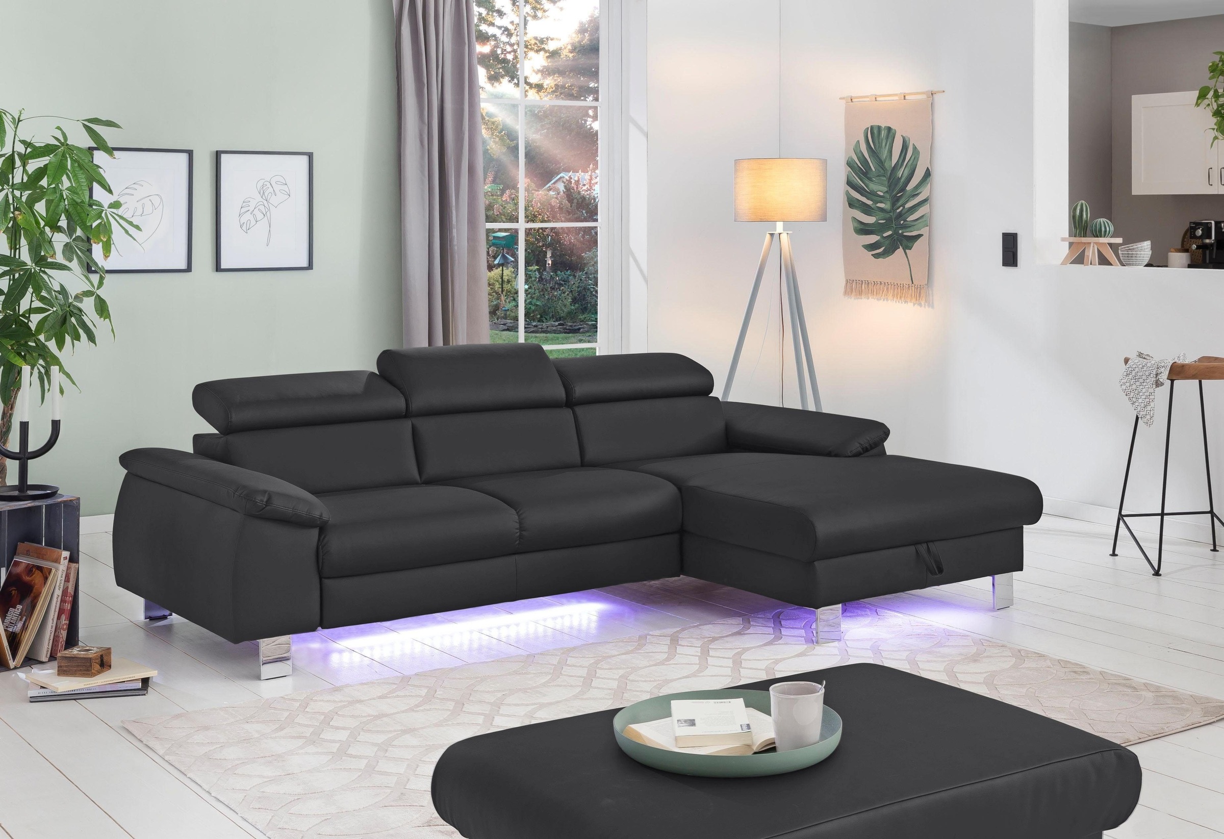 COTTA Polstergarnitur »Komaris L-Form«, (Set), Set bestehend aus: Ecksofa mit Kopfteilverstellung & Hocker