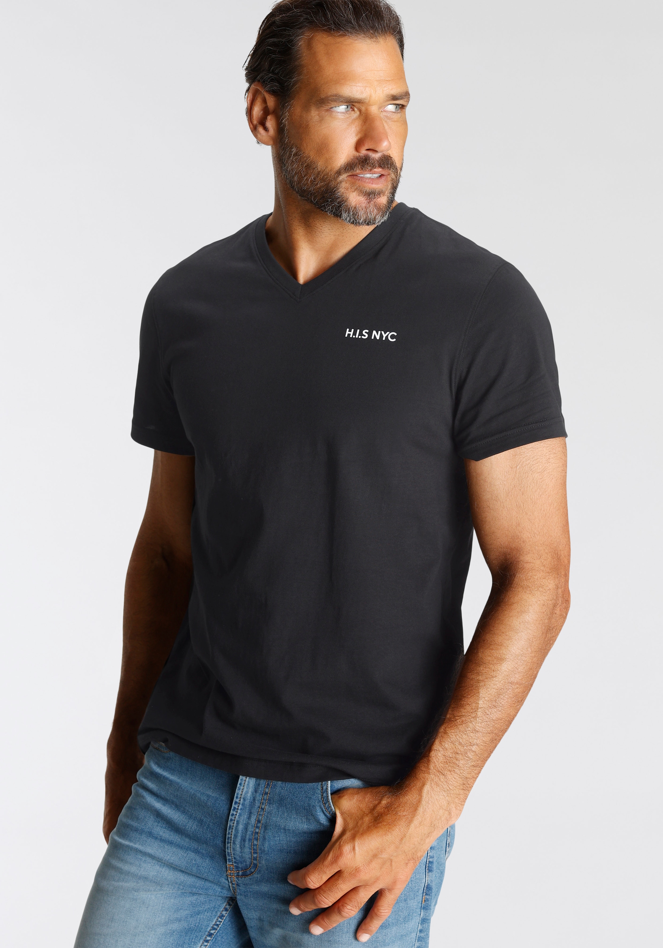 H.I.S V-Shirt, (3-er Pack), Kurzarm, Slim Fit, aus Baumwolle