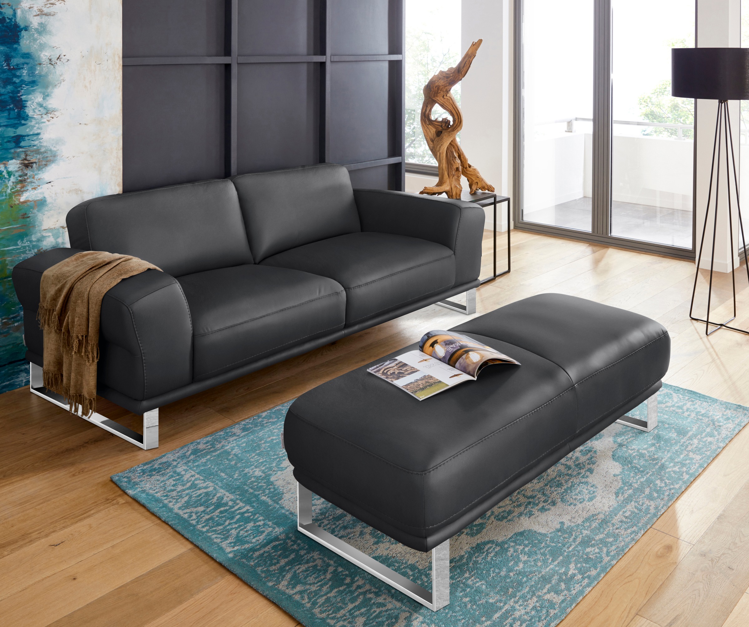 W.SCHILLIG 2,5-Sitzer »montanaa elegant und edel, bequem, Federkernunterfederung« mit Metallkufen in Chrom glänzend, Breite 212 cm
