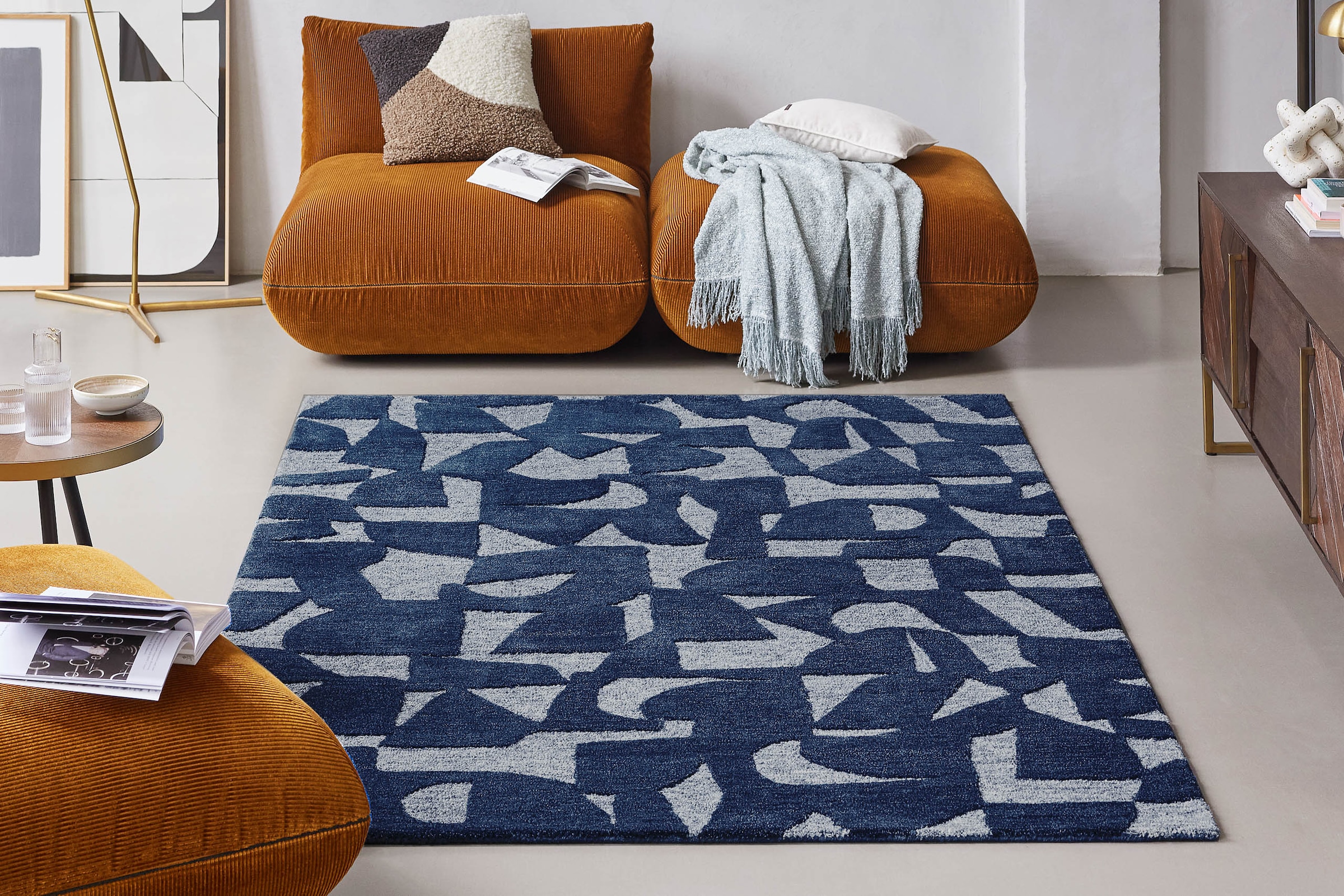 Wecon home Teppich »Ocean State«, rechteckig, 10 mm Höhe, handgefertigt, gemustert, pflegeleicht, Wolle, Wohnzimmer, Esszimmer