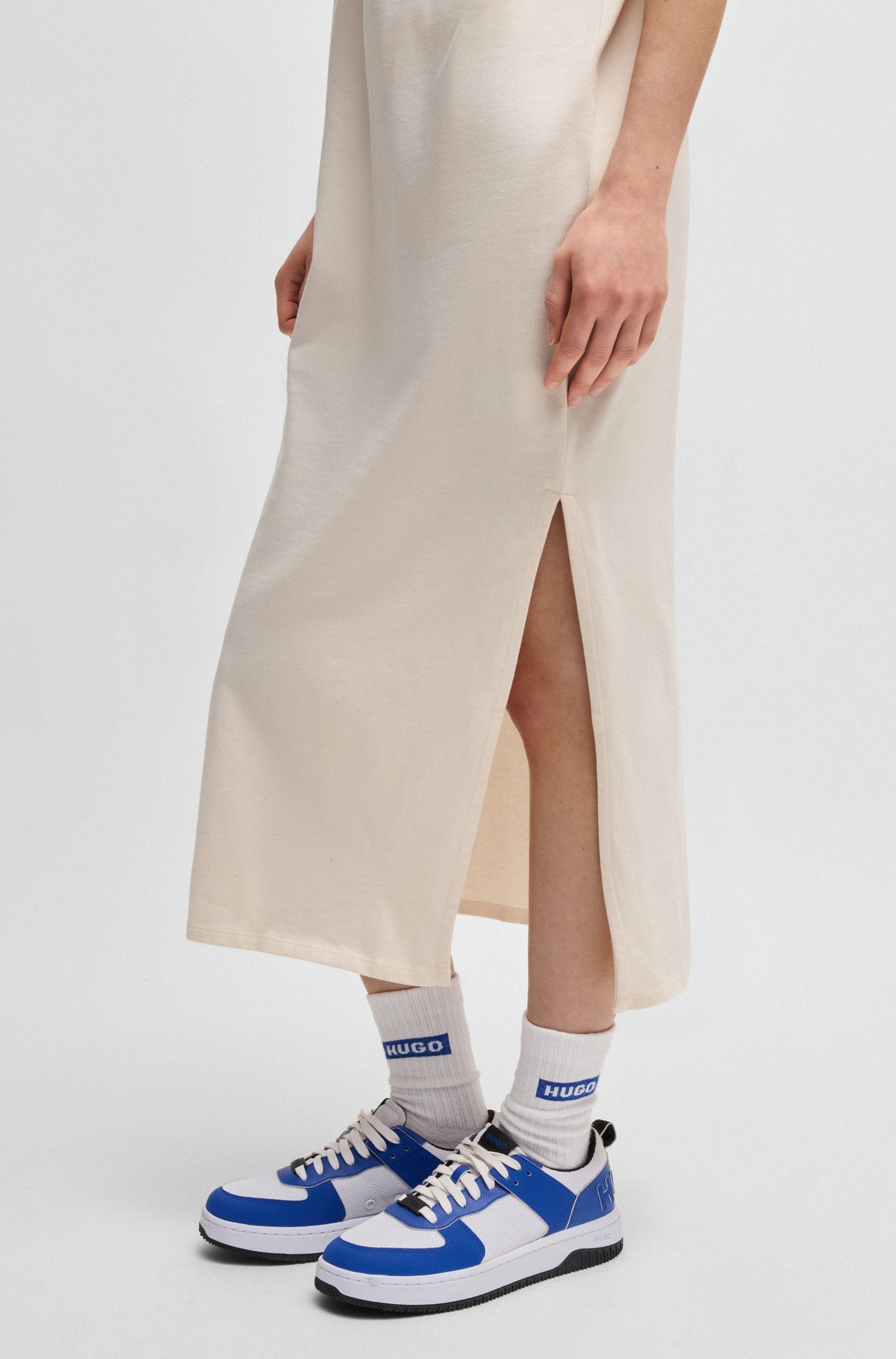 HUGO Blue Jerseykleid »Nalle« Oversized mit Schlitz, mit Logostickerei, Jersey