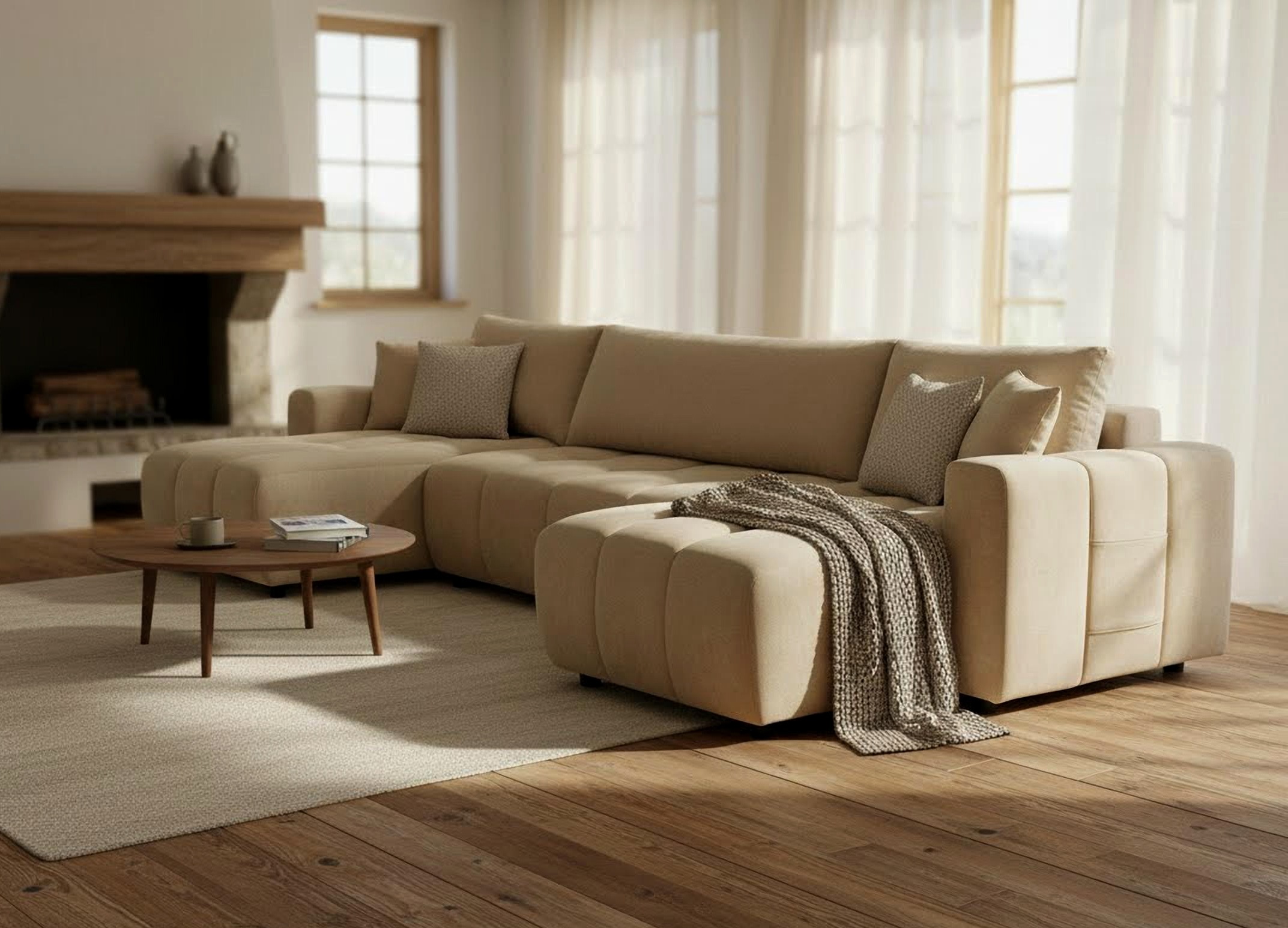 OTTO home Wohnlandschaft »YLVAA U-Form, 311 cm - Schlafsofa« Schlaffunktion (132/269), Boxspring, Bettkasten, Feinstruktur-Bezug