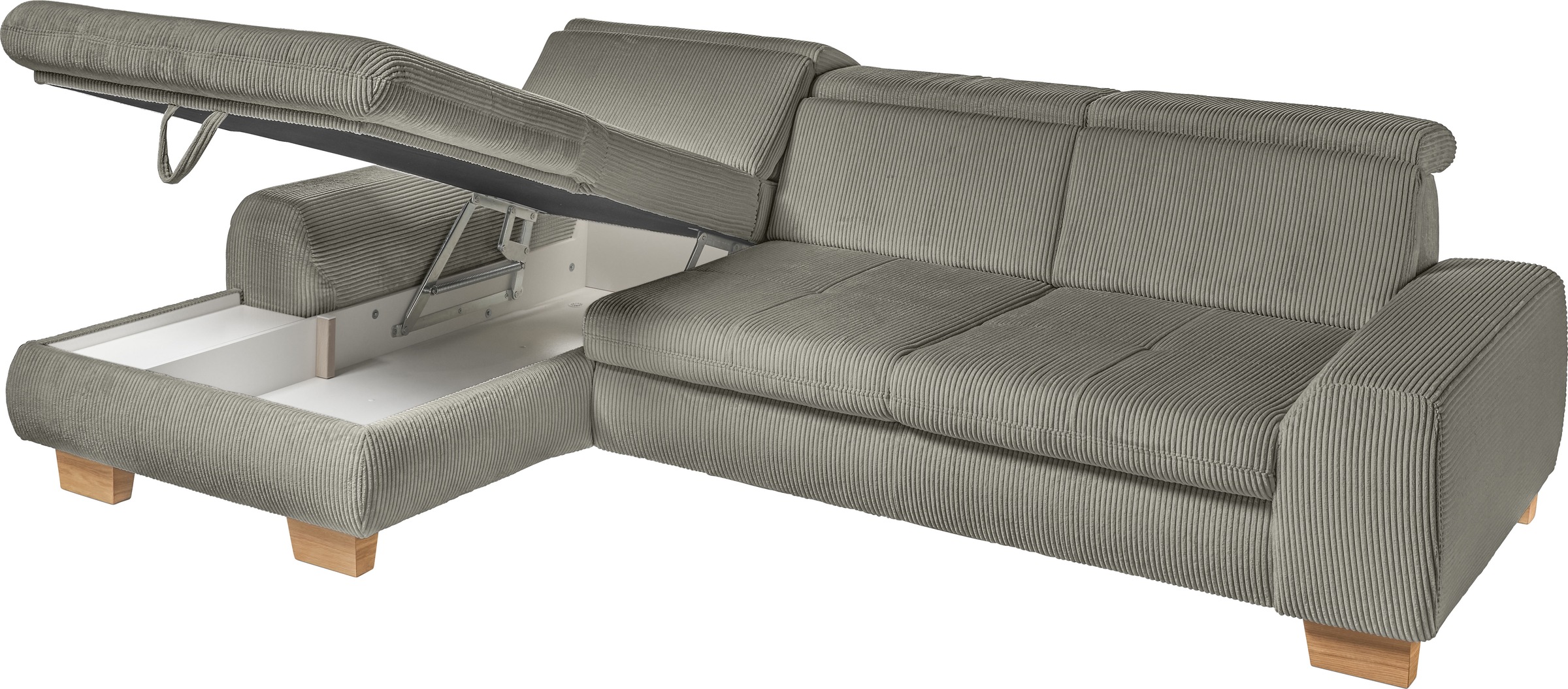 set one by Musterring Ecksofa »SO 3400 Sitzhöhe 47cm oder 49cm, Sitztiefe verstellbar, B/T: 307/195cm«, Kopteil verstellbar, mit Bettfunktion, in Cord, lind, Sitzhöhe 47