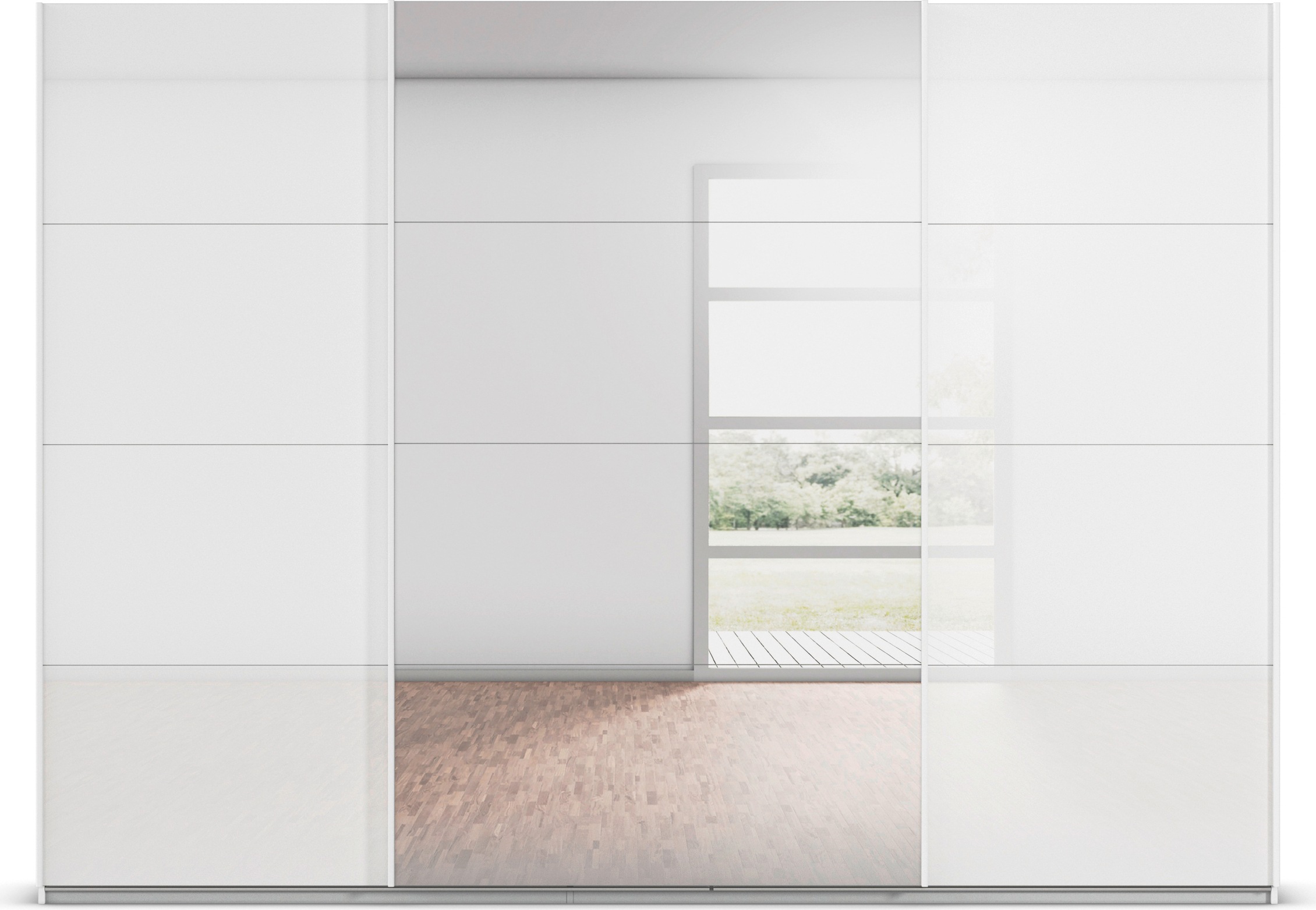 rauch Schwebetürenschrank »Kleiderschrank Kleiderschränke Schrank Garderobe AGORDO mit Glasfront«, durchdachte Innenausstattung, in 4 Breiten und 2 Höhen MADE IN GERMANY