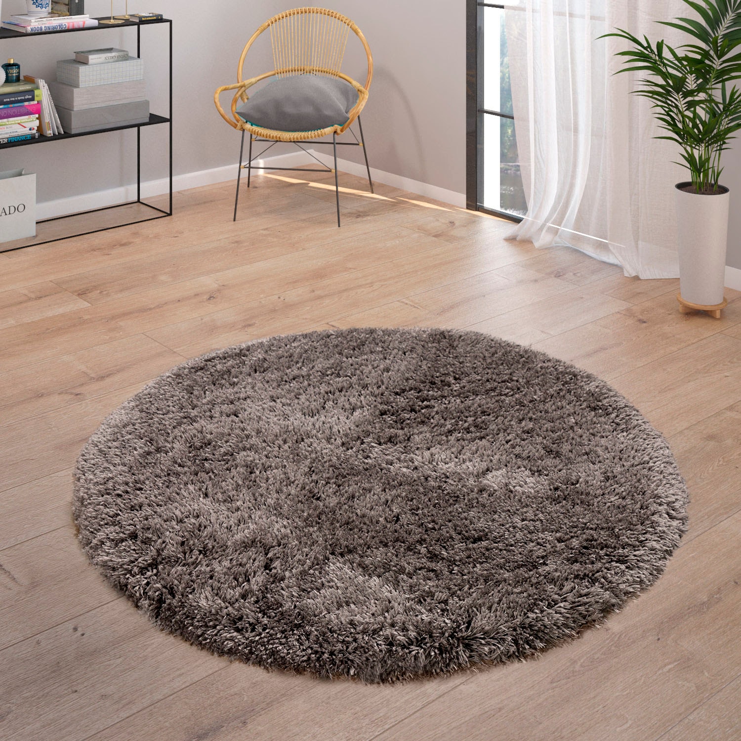 Paco Home Hochflor-Teppich »Milano 861«, rund, 74 mm Höhe, Uni Farben, Flok günstig online kaufen