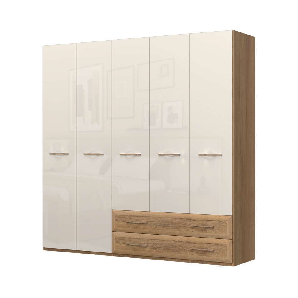 Home affaire Kleiderschrank »Gala, beige hochglänzend UV lackiert, kratzfest, FSC-zertifiziert«, (abgerundete Schubladen aus MDF im Holzdekor, soft-close), hoher Schrank (224cm), wahlweise in 3 Breiten, Made in Europe