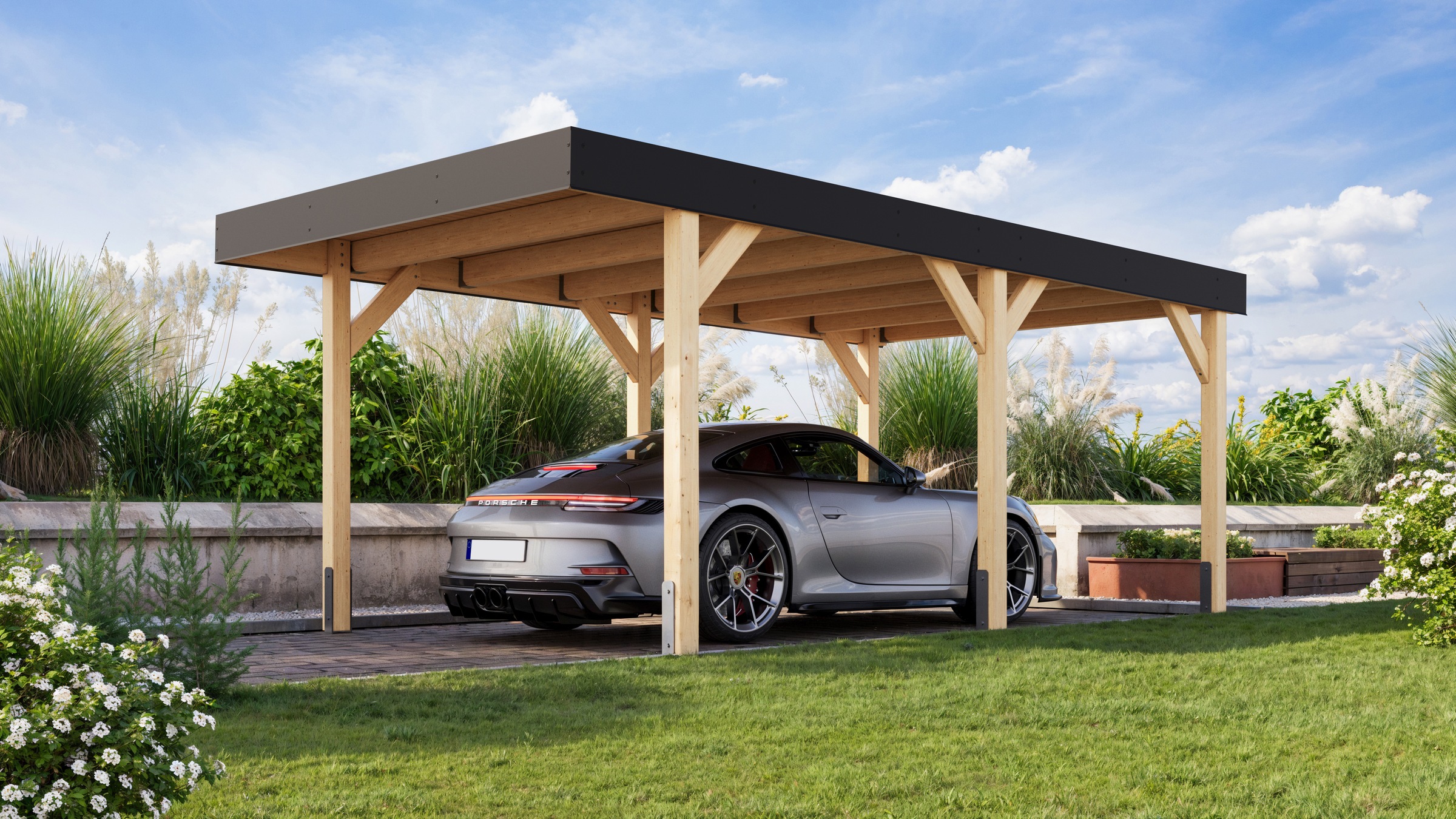 Karibu Einzelcarport, Leimholz, 288 cm, naturbelassen, aus kesseldruckimprä günstig online kaufen