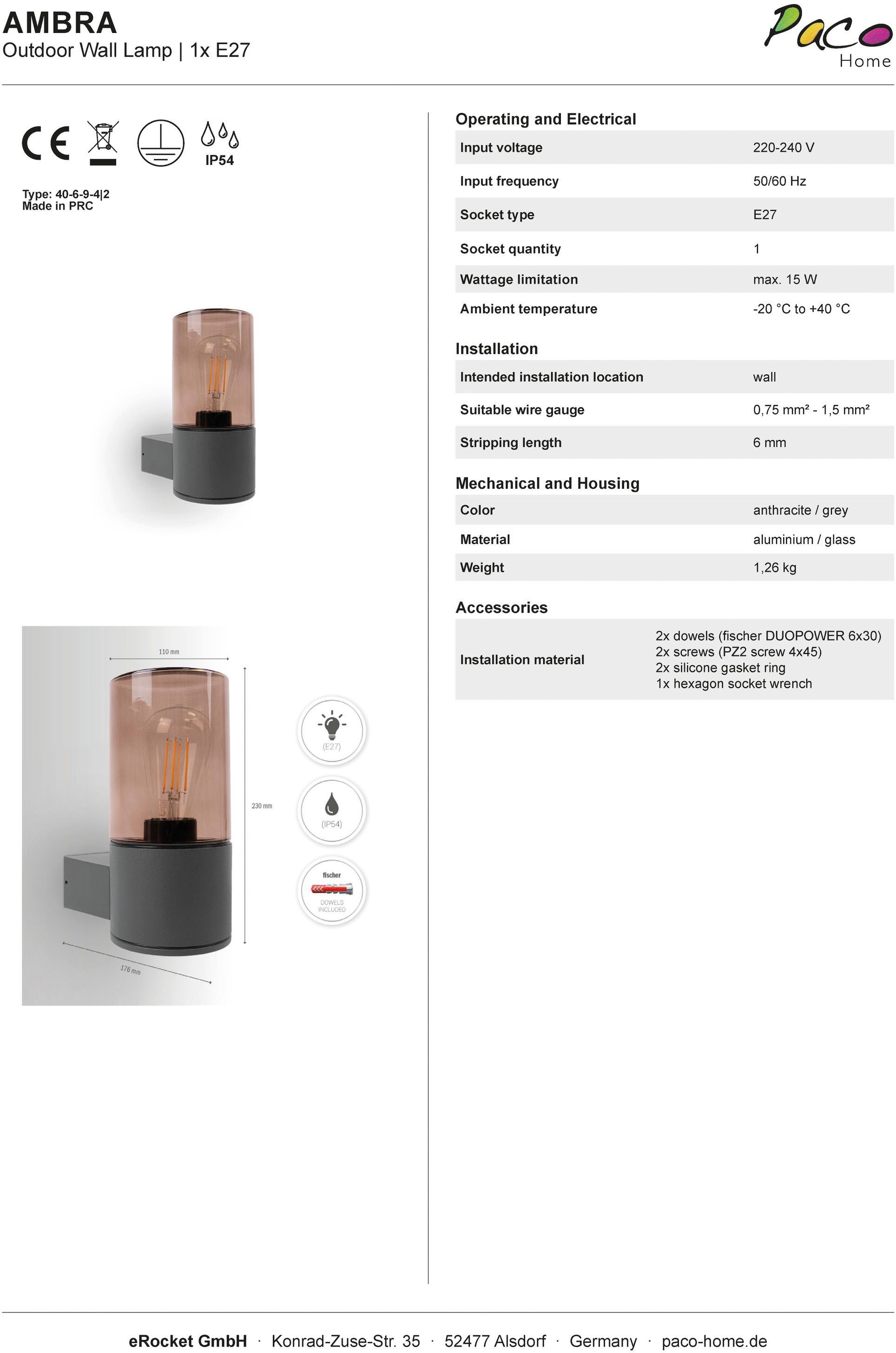Paco Home Wandleuchte »AMBRA«, Leuchtmittel E27 | ohne Leuchtmittel, Outdoor Wandlampe Modern E27 Wand Aluminium In & Outdoor IP54 Garten