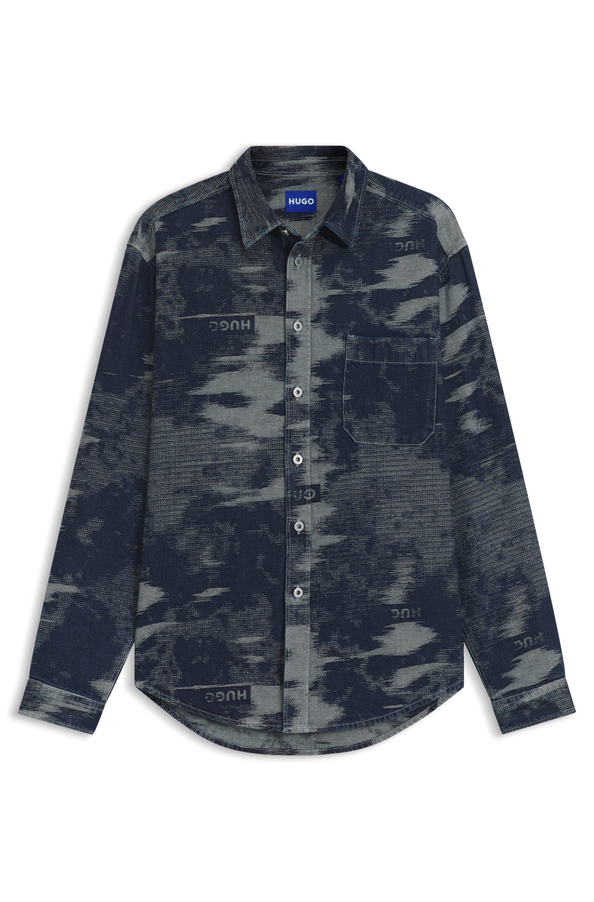HUGO Blue Langarmhemd »Ebalto« Kentkragen, oversize fit, Jacquard-Muster