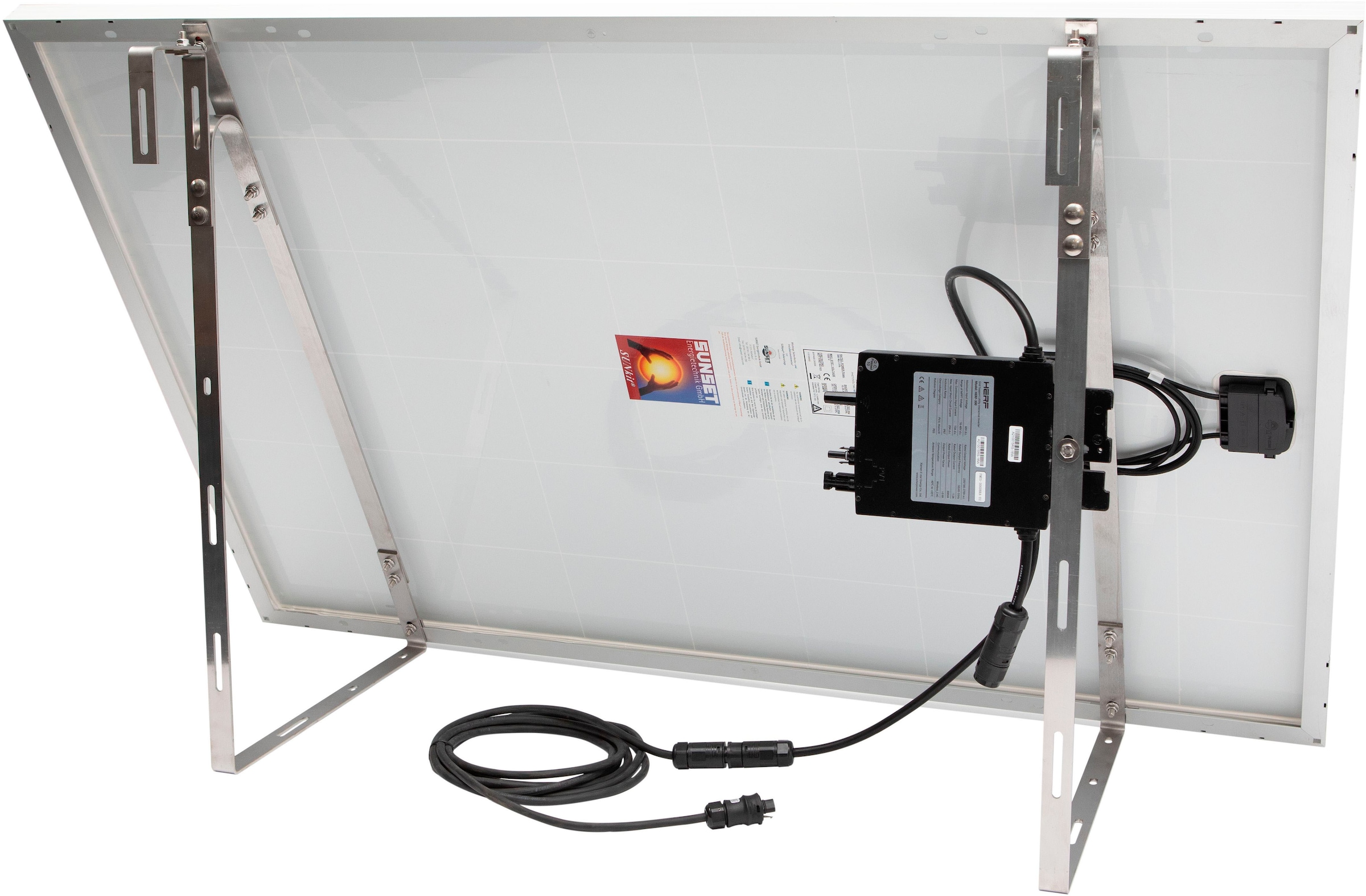 Sunset Balkonkraftwerk »SUNpay®300plus, SUNKIT®300 Watt«, (Komplett-Set, 6 St., inkl. Edelstahl-Halterungs-Set), Platzsparendes Solarmodul von deutschem Modulhersteller