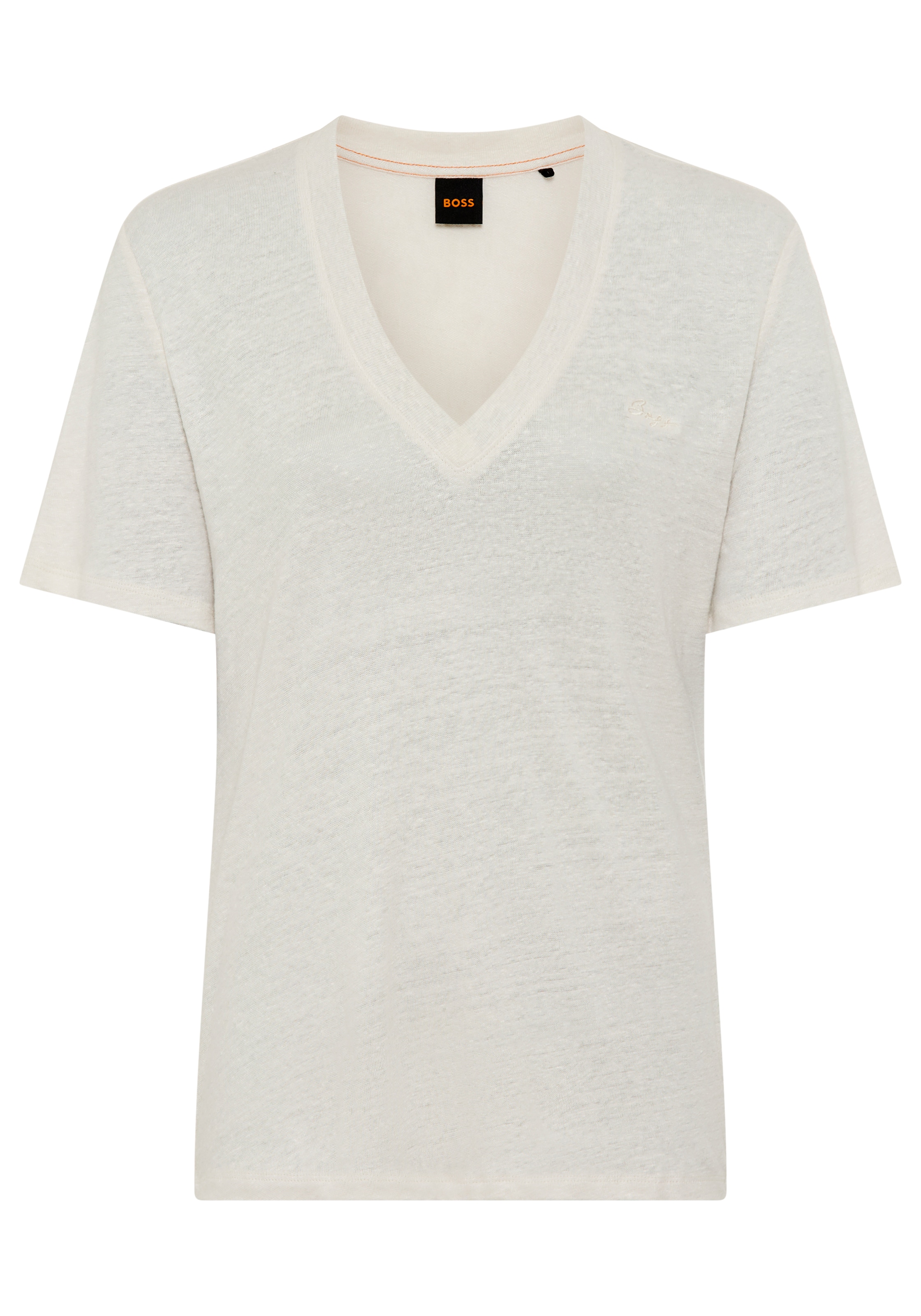 BOSS ORANGE T-Shirt »Ela Premium Damenmode« aus Leinen, V-Ausschnitt