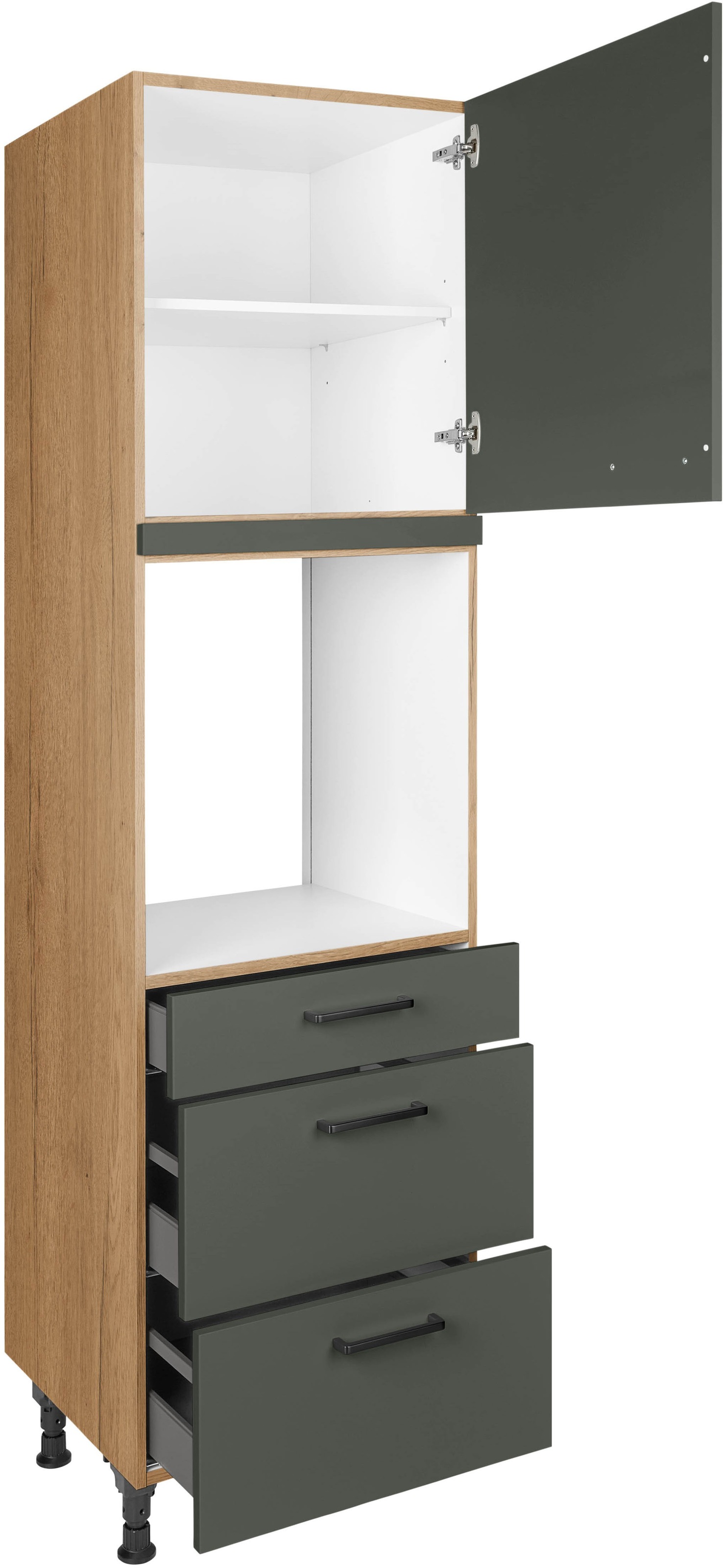 nobilia® Backofenumbauschrank »"Easytouch", Ausrichtung wählbar, mit Schublade und zwei Auszügen und«, einer Tür, vormontiert, Breite/Höhe: 60/216,6 cm