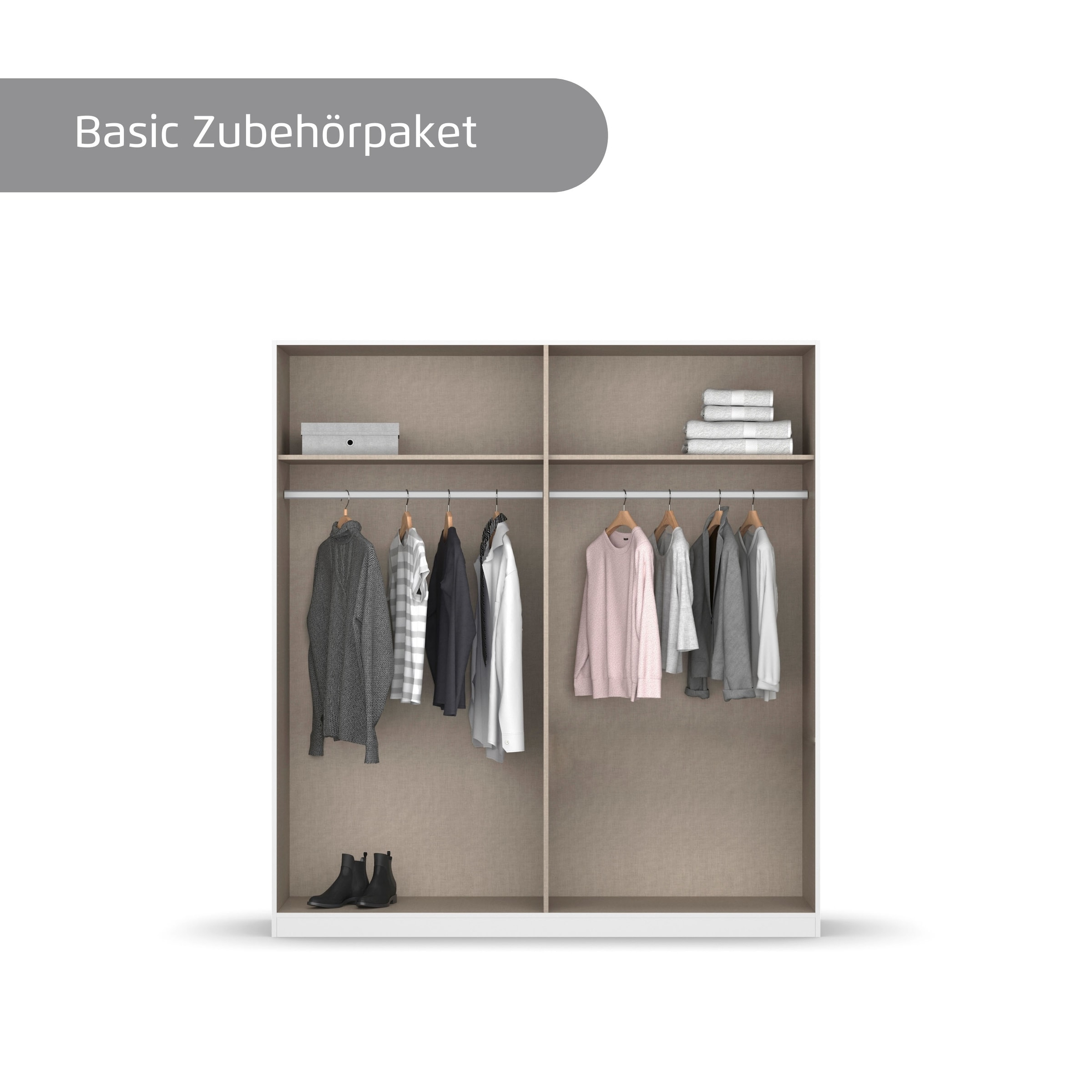 rauch Kleiderschrank »Drehtürenschrank Schrank Garderobe Wäscheschrank Schlafzimmer AVOLA«, (in 3 verschiedenen Ausstattungen BASIC/CLASSIC/PREMIUM), mit hochwertigen Stangengriffen in Schwarz aus Metall MADE IN GERMANY