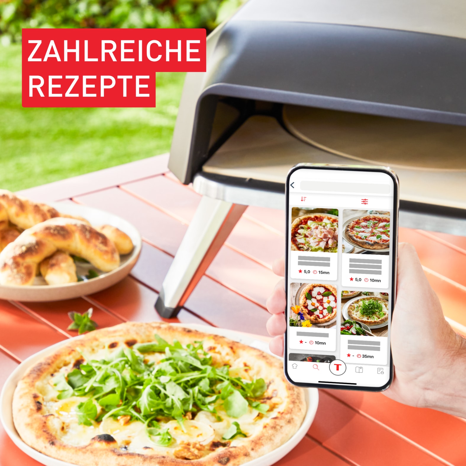 Tefal Pizzaofen »Pizza Pronto, kompakter Gaspizzaofen für Zuhause, schnelles Vorheizen«, 360° drehender Pizzastein, bis zu 400 °C, inkl. Pizzaschaufel, JM4130