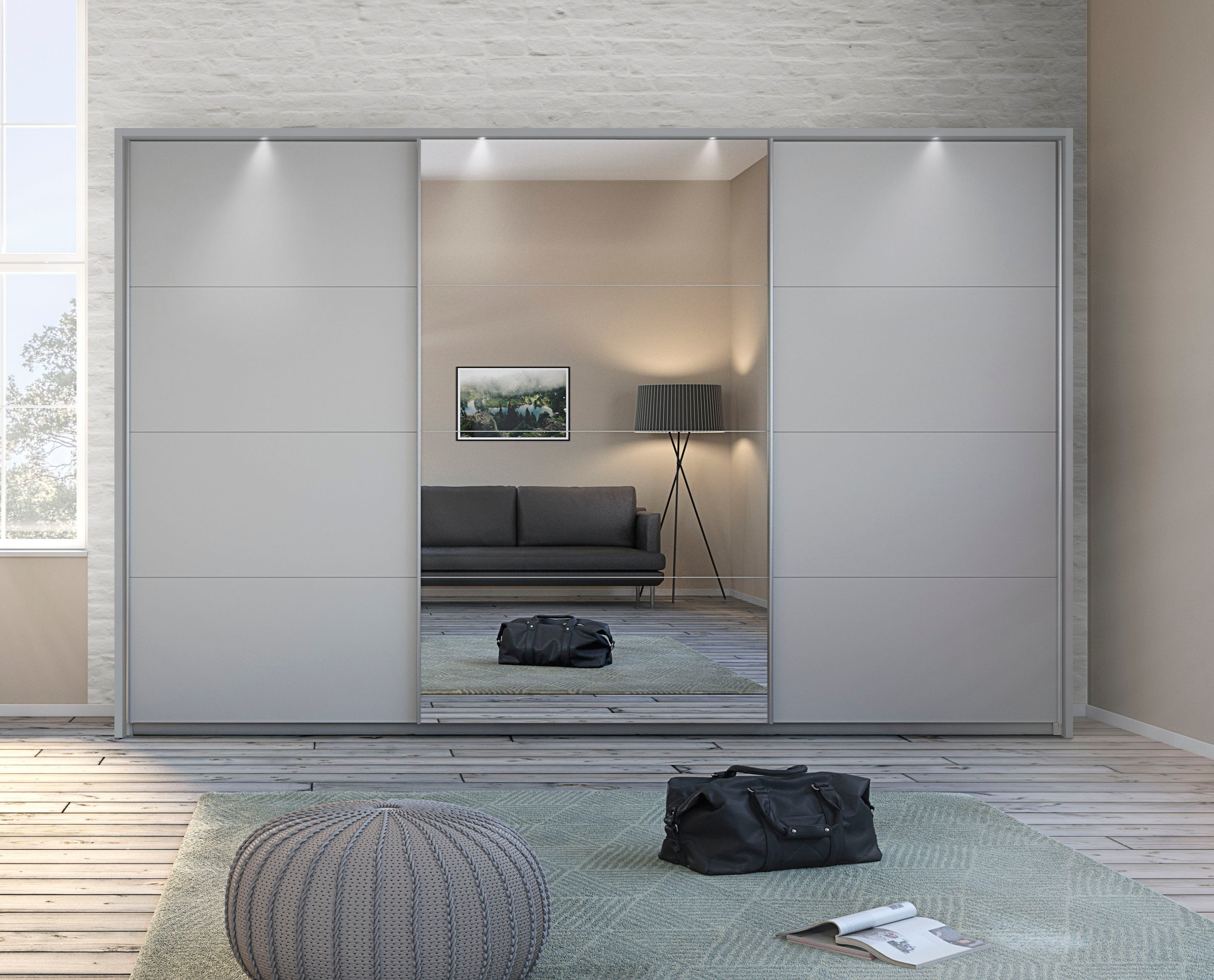 rauch Schwebetürenschrank »Kleiderschrank Schrank Garderobe Wäscheschrank TOMA mit Passepartout«, inkl. Regaleinsatz sowie zusätzlichen Einlegeböden MADE IN GERMANY