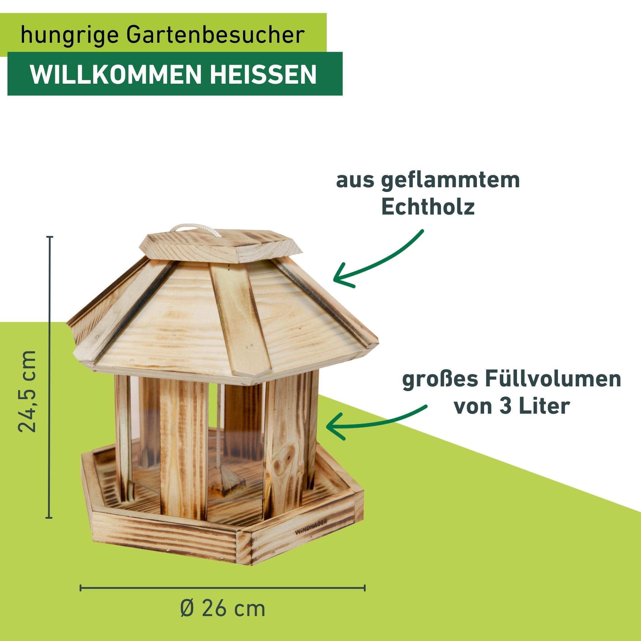 Windhager Vogelhaus »Wilder Kaiser, Vogelfuttersilo aus Echtholz« Futterstation inkl. Aufhängung und Sitzmöglichkeit, Füllvolumen 3l