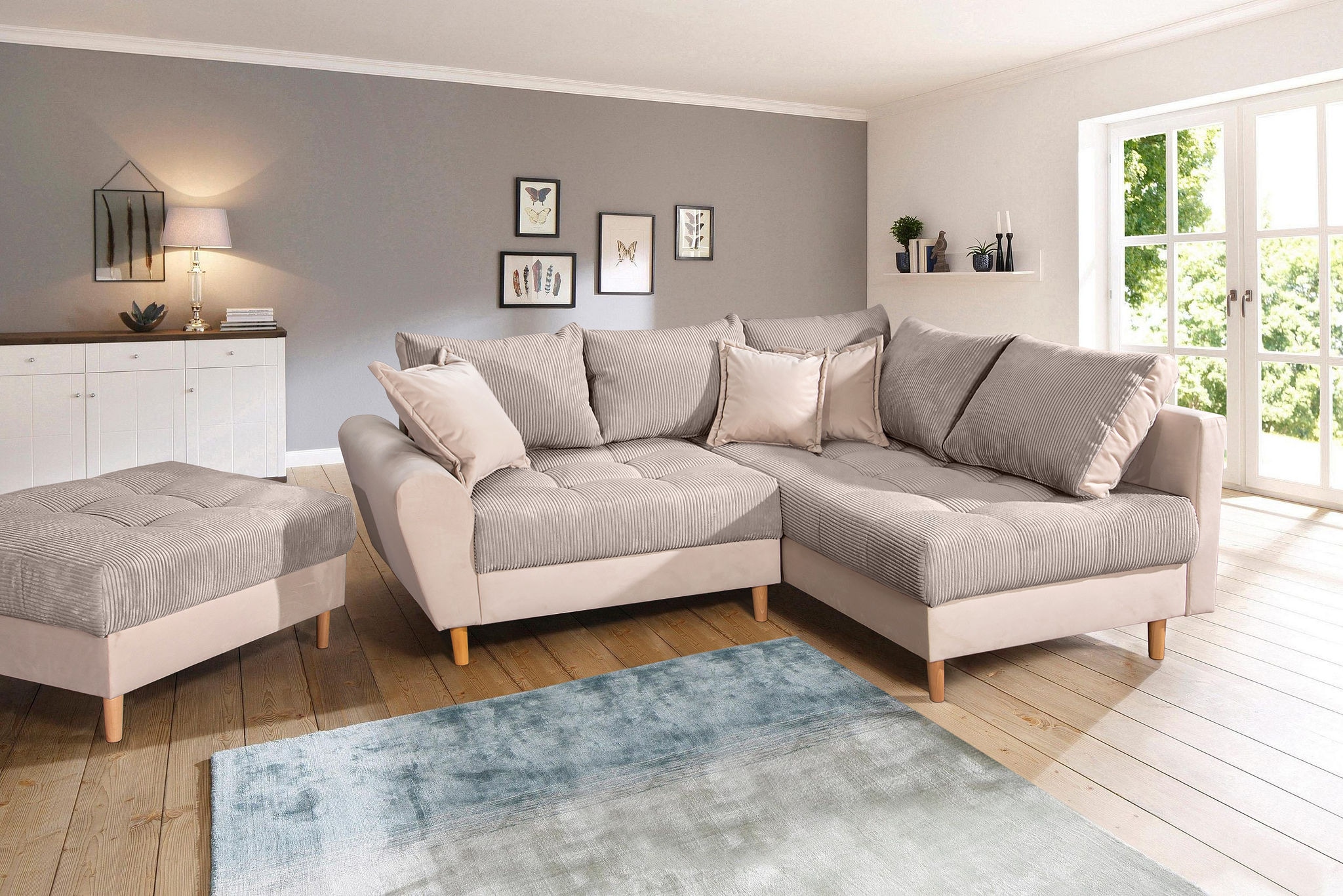 Home affaire Ecksofa »Rice L-Form, B: 223 cm« Set: Sofa & Hocker, mit 3 Zie günstig online kaufen
