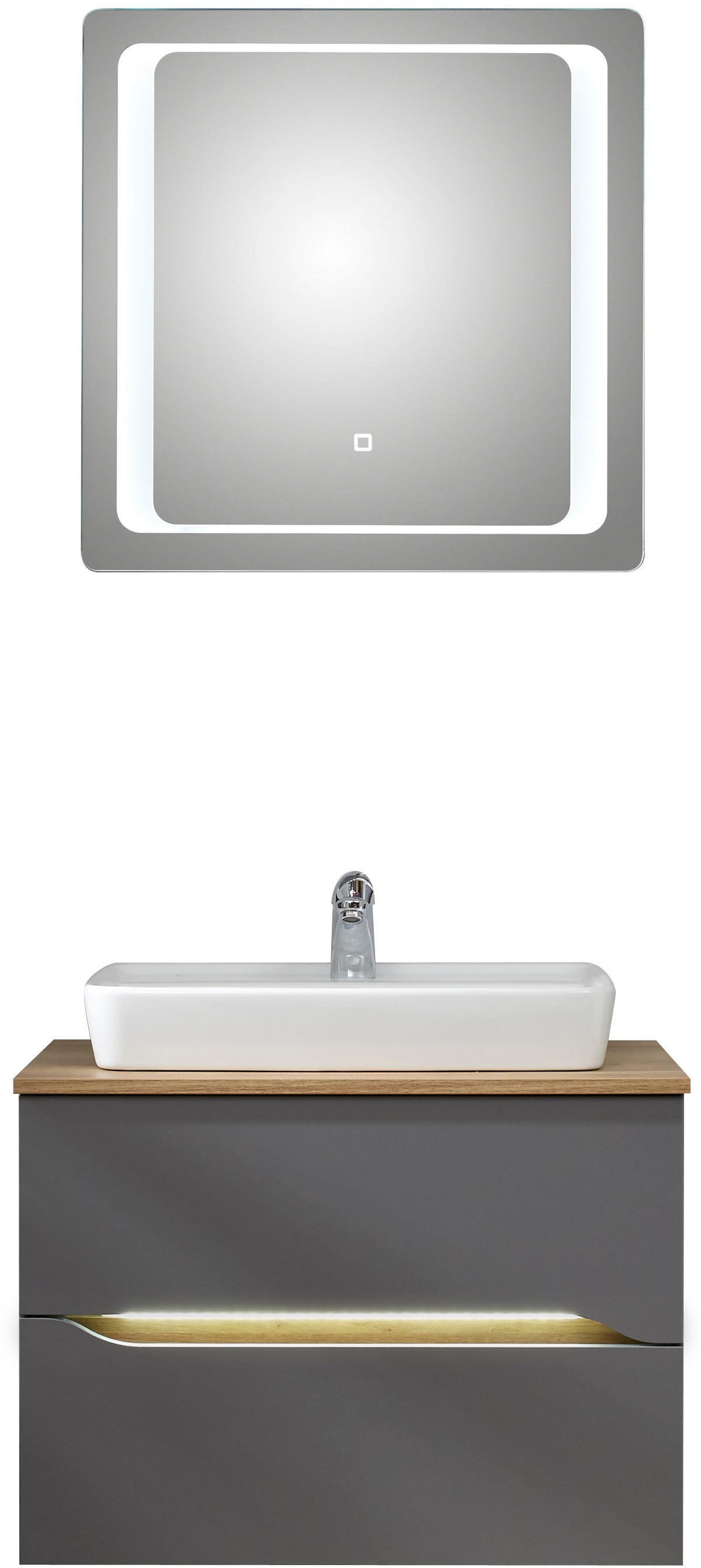 Saphir Badmöbel-Set »Quickset 2-teilig, Keramik-Aufsatzbecken mit LED-Spiegel«, (5 St.), Waschplatz 73 cm breit, inkl. Türdämpfer, 2 Schubladen