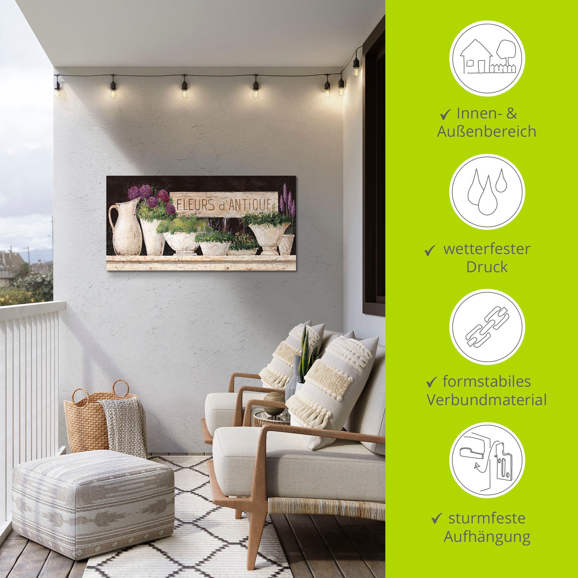 Artland Wandbild »Antike Blumen«, Vasen & Töpfe, (1 St.), als Alubild, Outdoorbild, Leinwandbild, Poster, Wandaufkleber