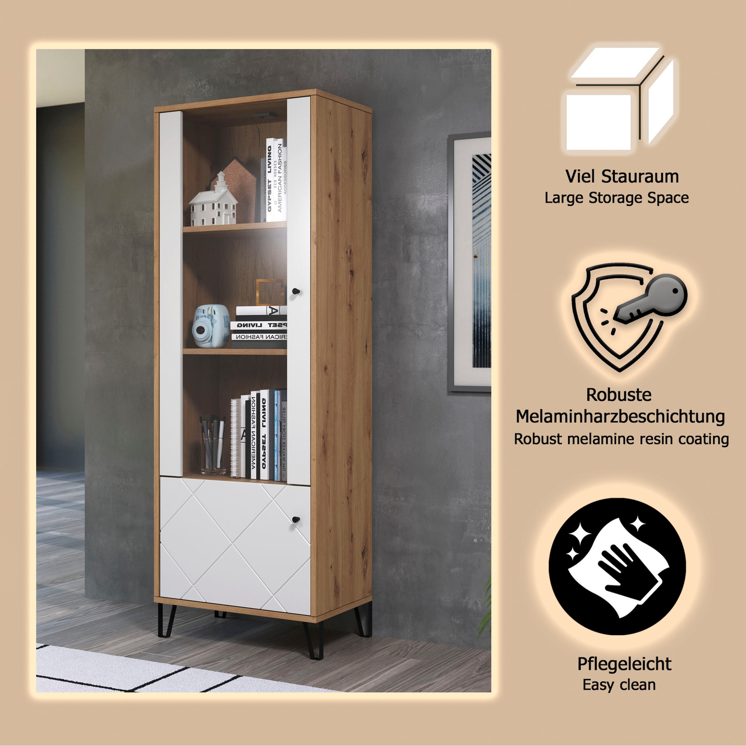 Home affaire Standvitrine »Tarragona« Standvitrine mit 2 Türen - (B/T/H) 63/40/172 cm