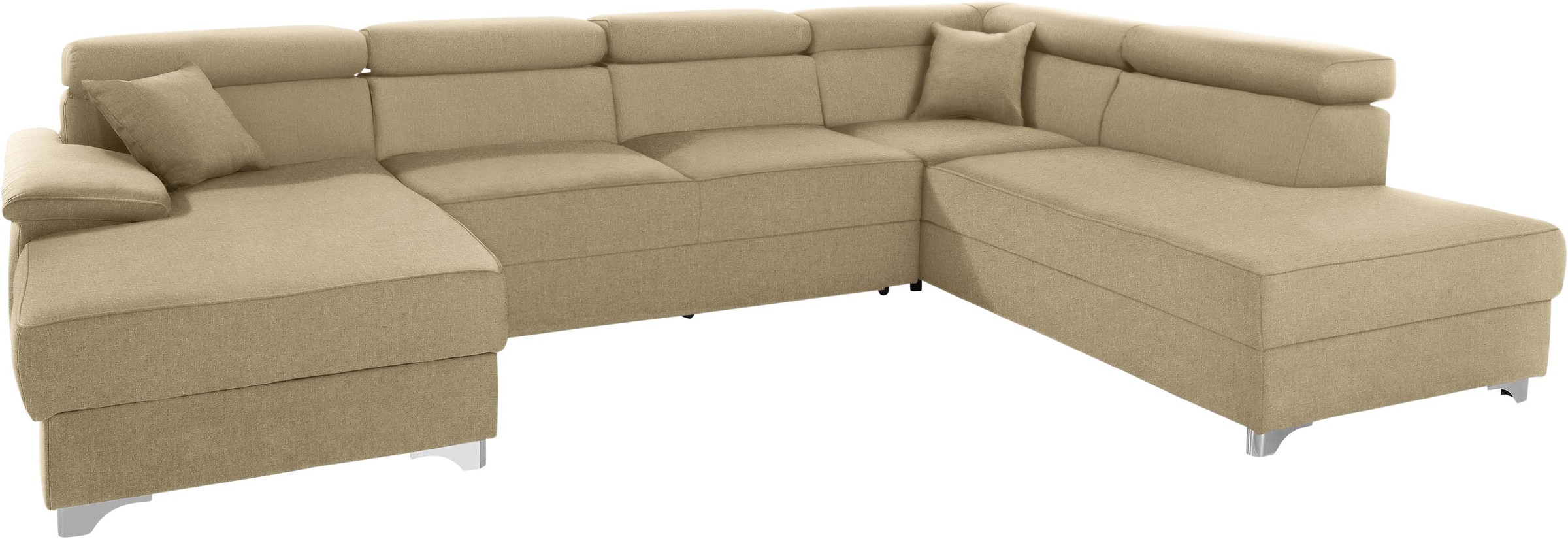 DOMO collection Wohnlandschaft »Mira, inklusive Kopfteilverstellung für mehr Wohlfühlkomfort, U-Form«, wahlweise mit Bettfunktion und Bettkasten, elegant und modern