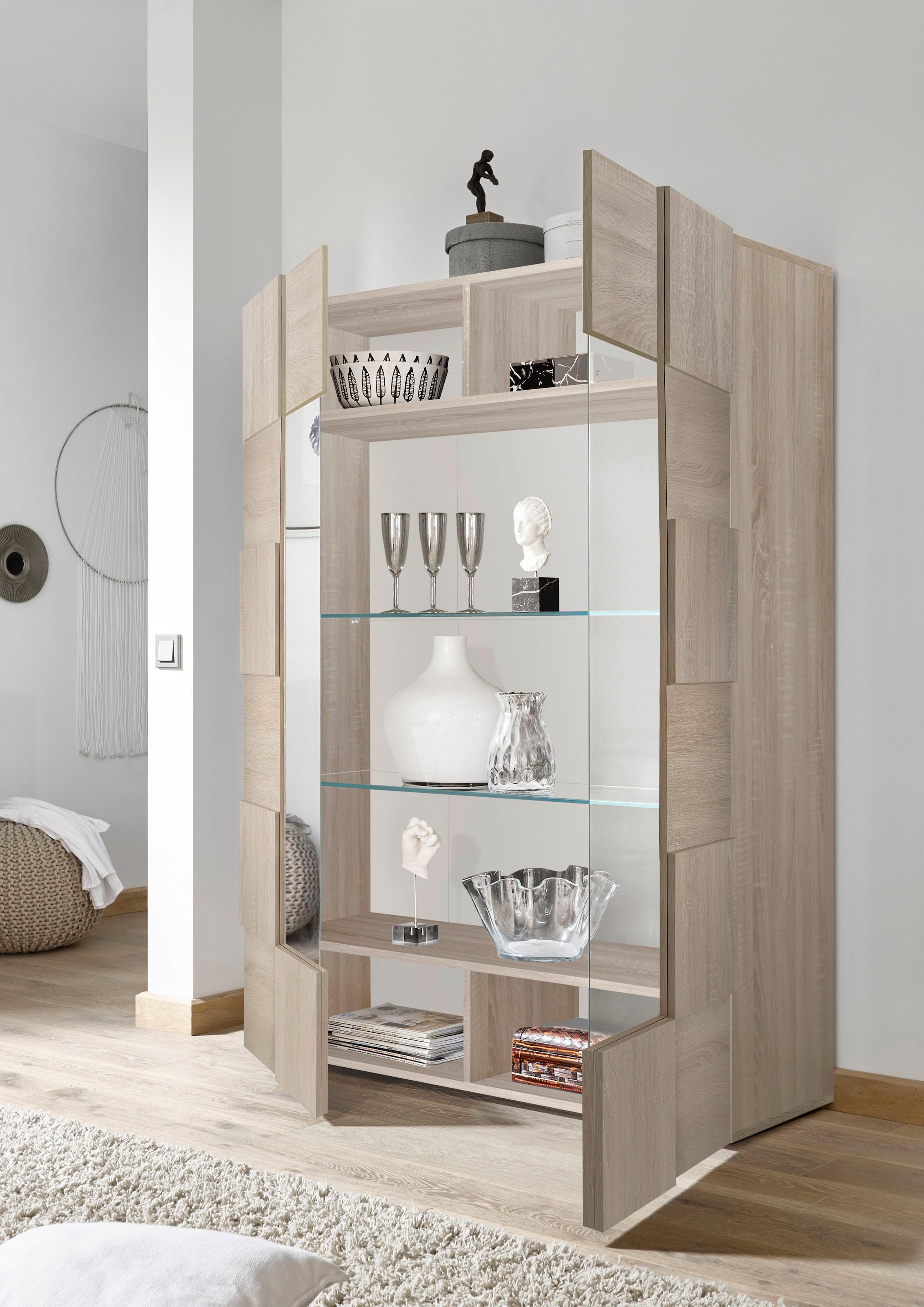 INOSIGN Vitrine »Dama Höhe 166 cm, Breite 121 cm, Stauraumvitrine mit 2 Türen,«, Standvitrine - Front in 3D-Optik, viel Stauraum, verschiedene Farben