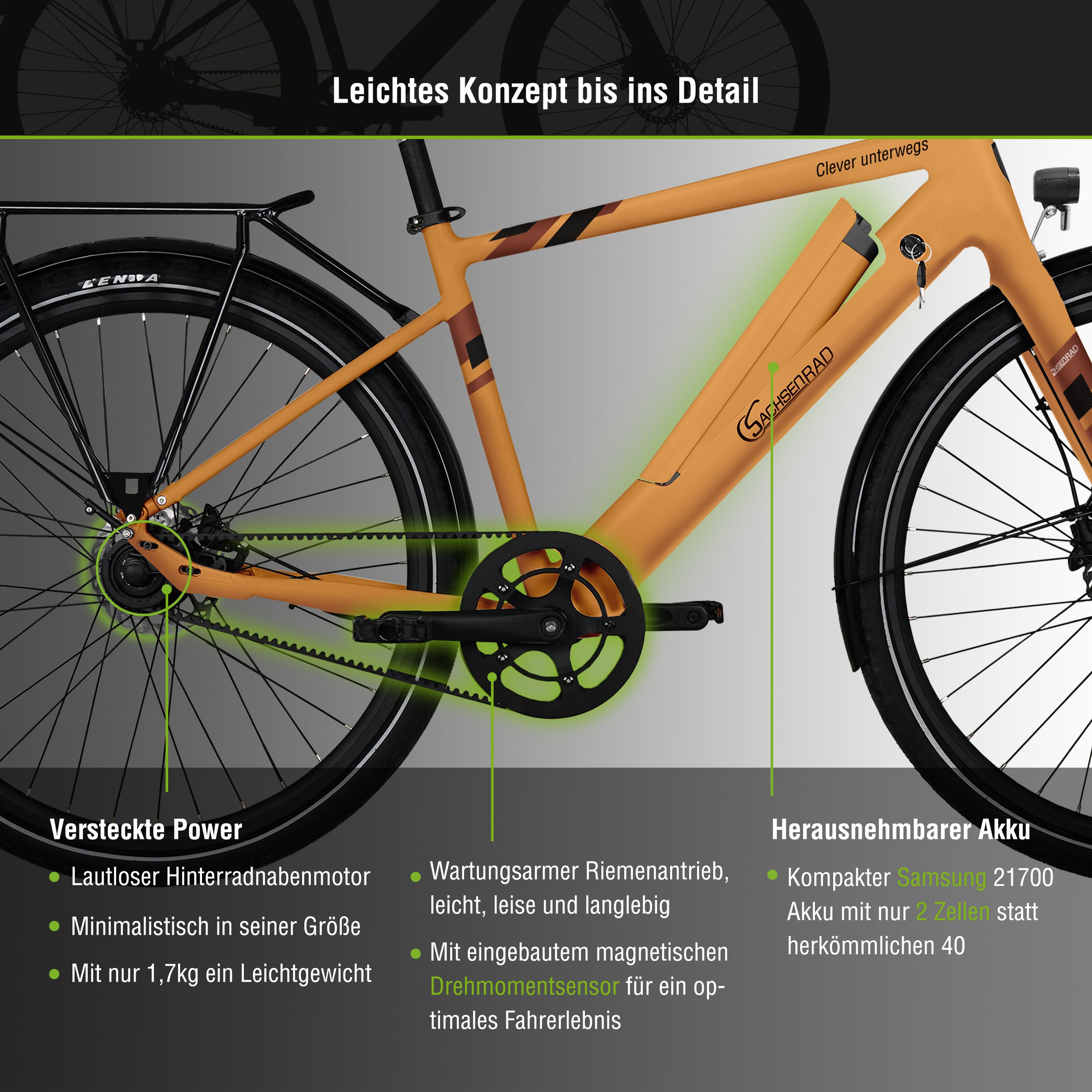 SachsenRad E-Bike »C3T«, 1 Gang, Shimano, Heckmotor 250 W