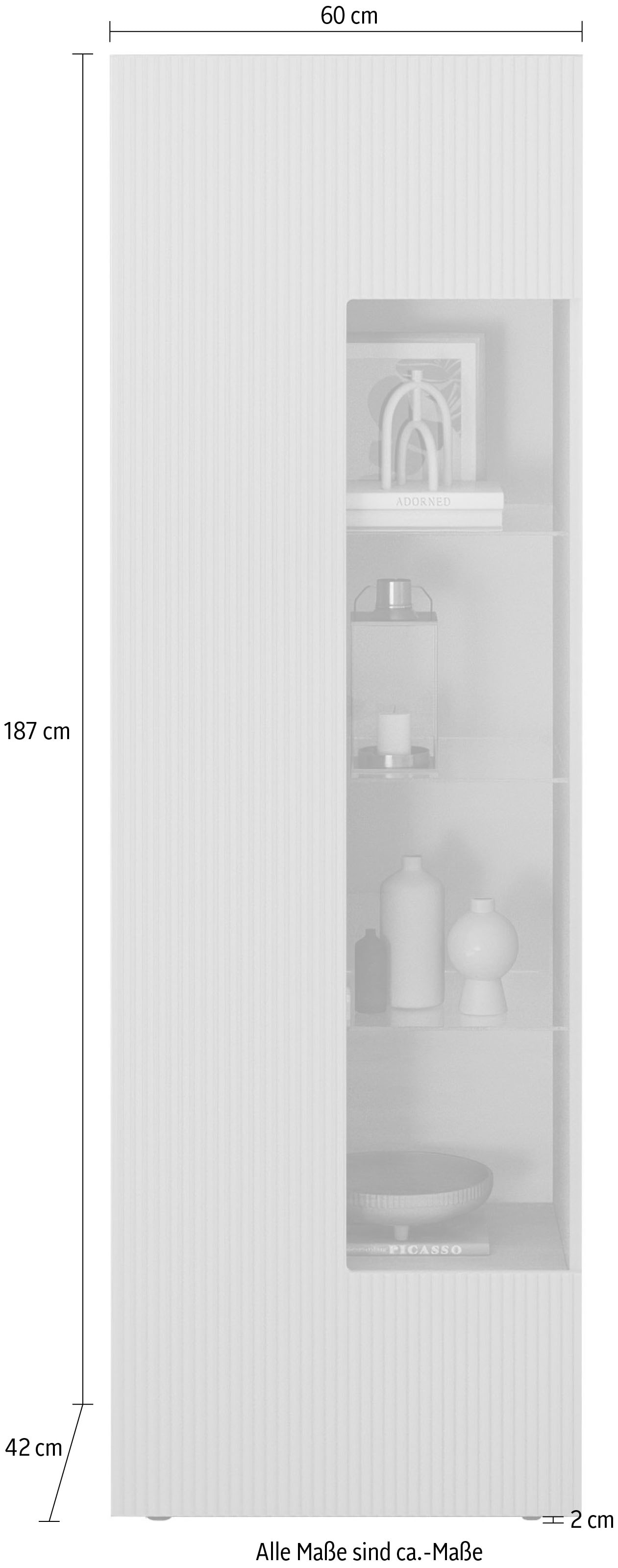 INOSIGN Vitrine »Country Höhe 187 cm, Hochschrank mit 1 Tür, Anrichte, Standvitrine«, geriffelte Front, modern u. elegant, viel Stauraum