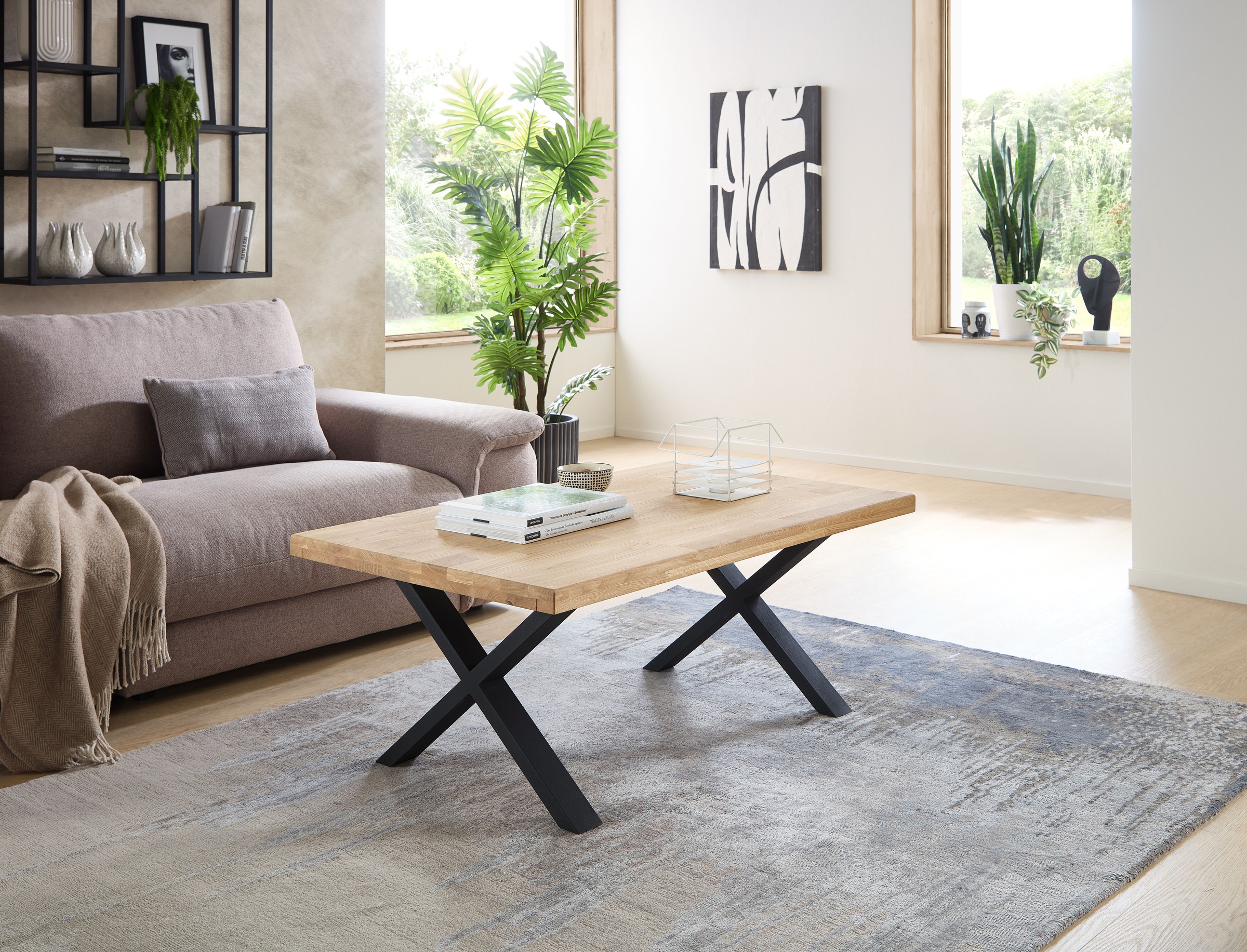 Stolkom Couchtisch »Chris Wohnzimmertisch Eiche Massivholz, BxHxT 110x47x70 cm«, Gerade Kante, Industrial Style Eiche Massivholz