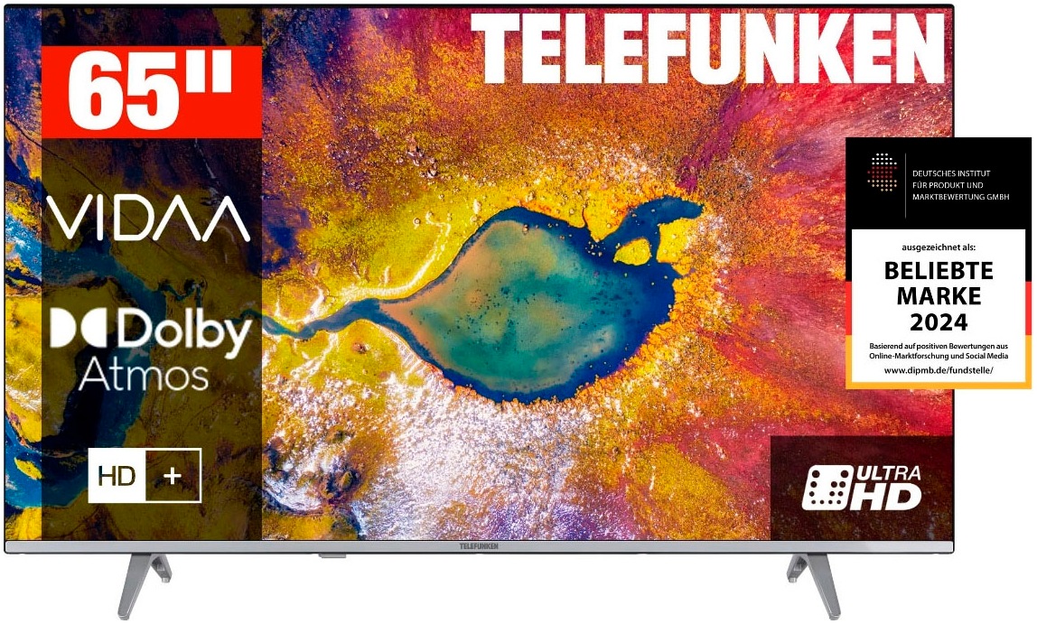 TELEFUNKEN LED-Fernseher »D65U875M8CW« 164 cm/65 Smart-TV schwarz Erleben Sie flüssige Bewegungen mit MEMC-Technologie! Schnelle Action-Szenen und...