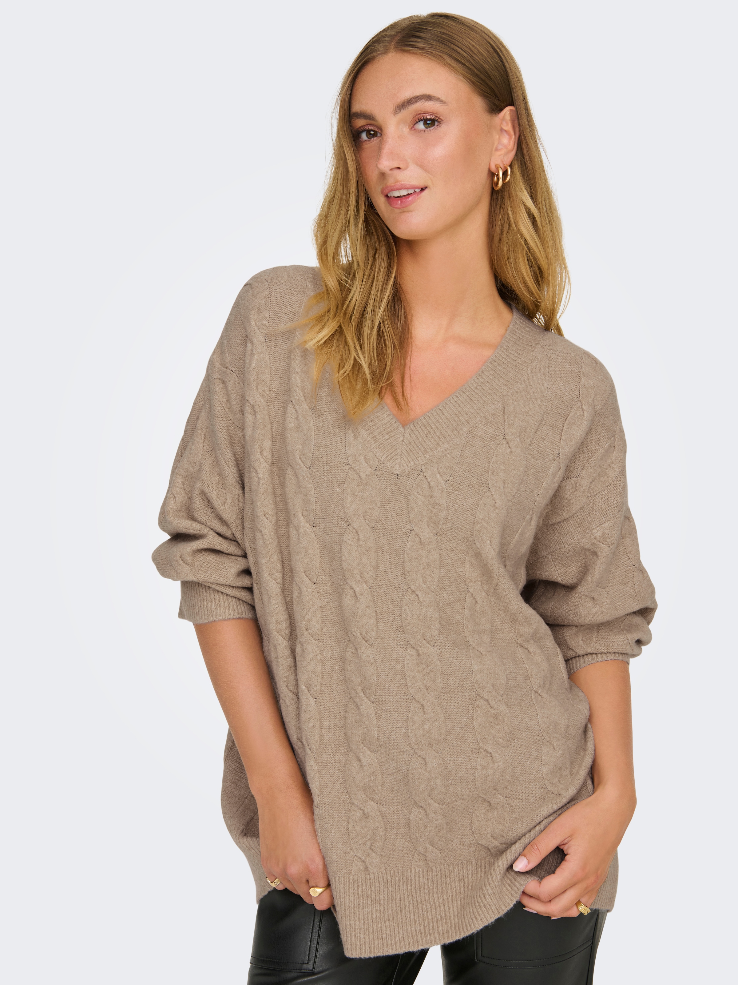 ONLY V-Ausschnitt-Pullover »ONLJEANETT LIFE L/S CABLE V-NECK CC KNT«, mit Zopfmuster