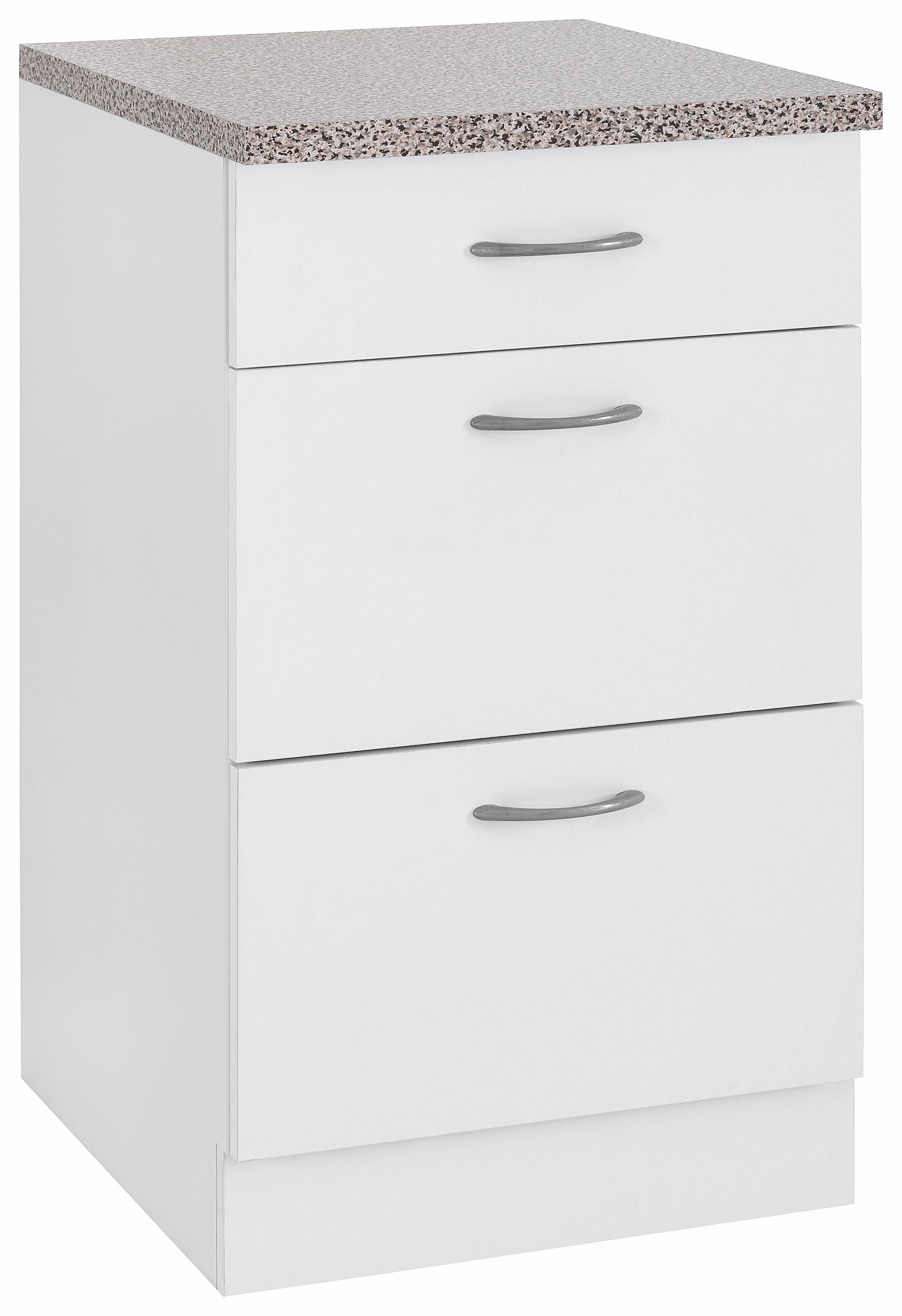 WIHO KÜCHEN Unterschrank »Kiel« 50 cm breit, Tiefe 60 cm, mit 2 großen Auszügen und 1 Schublade Front und Korpus: weiß, Arbeitsplatte: Marmor Dekor...