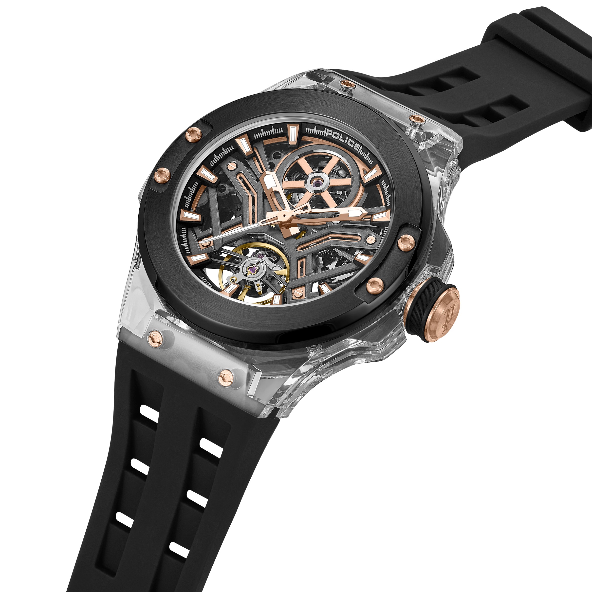 Police Automatikuhr »Cyclone« Armbanduhr, Herrenuhr, Mechanische Uhr, Silikonarmband, analog