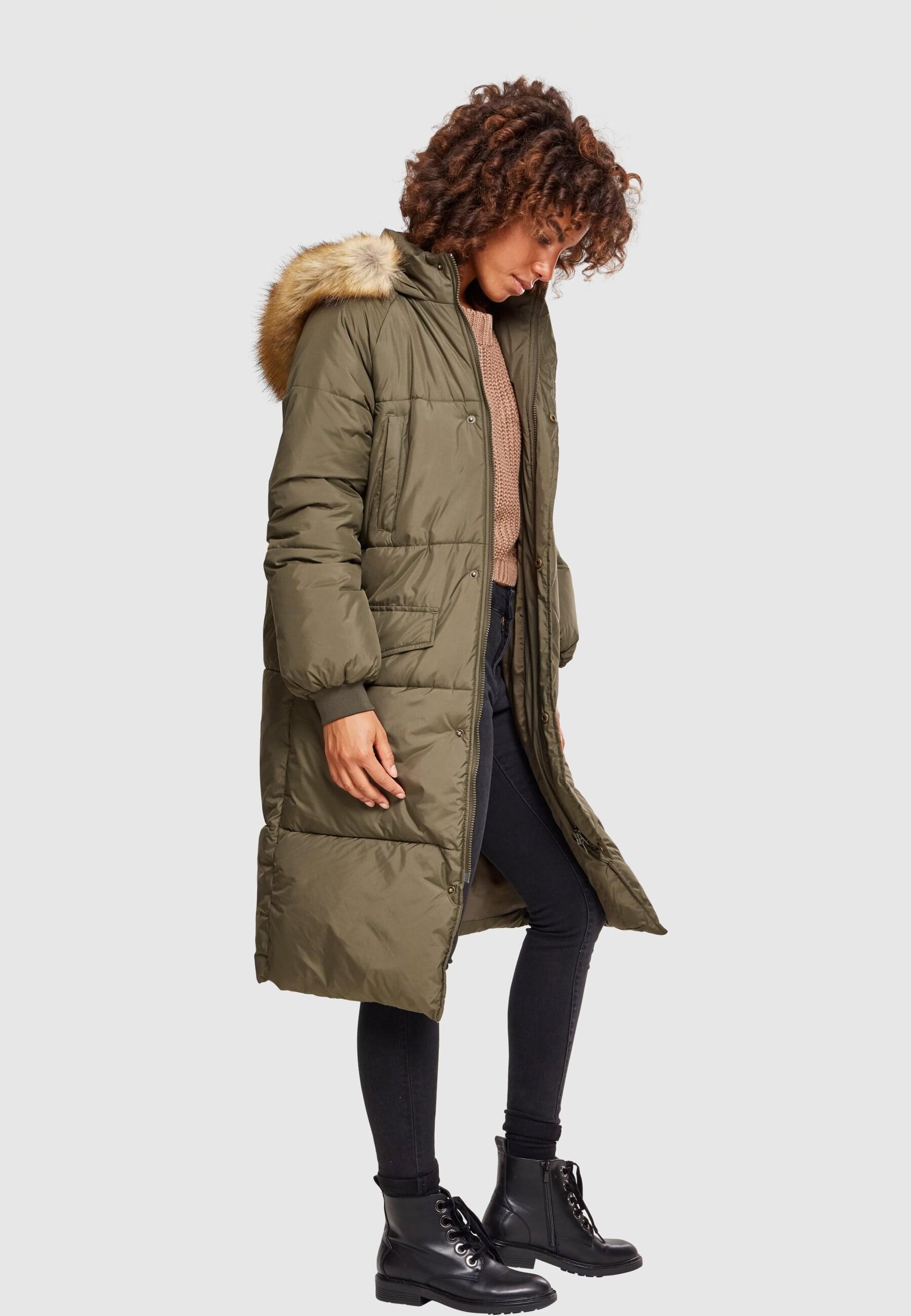 URBAN CLASSICS Winterjacke »Urban Classics Damen Ladies Oversize Faux Fur Puffer Coat« 1 Stk. tlg. mit Kapuze
