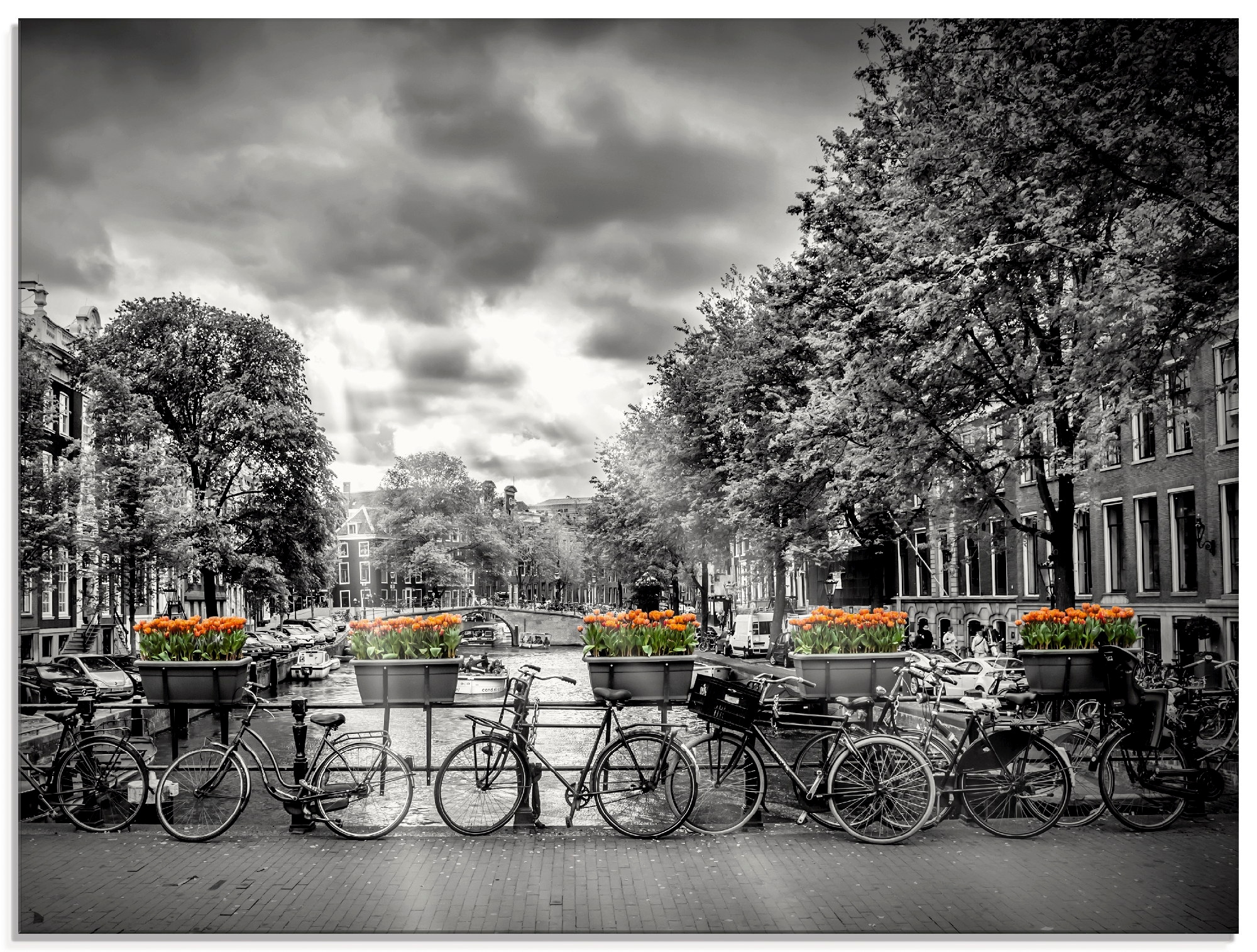 Artland Glasbild »Amsterdam Herengracht Sonnenstrahlen II«, Fahrräder, (1 St.), in verschiedenen Größen