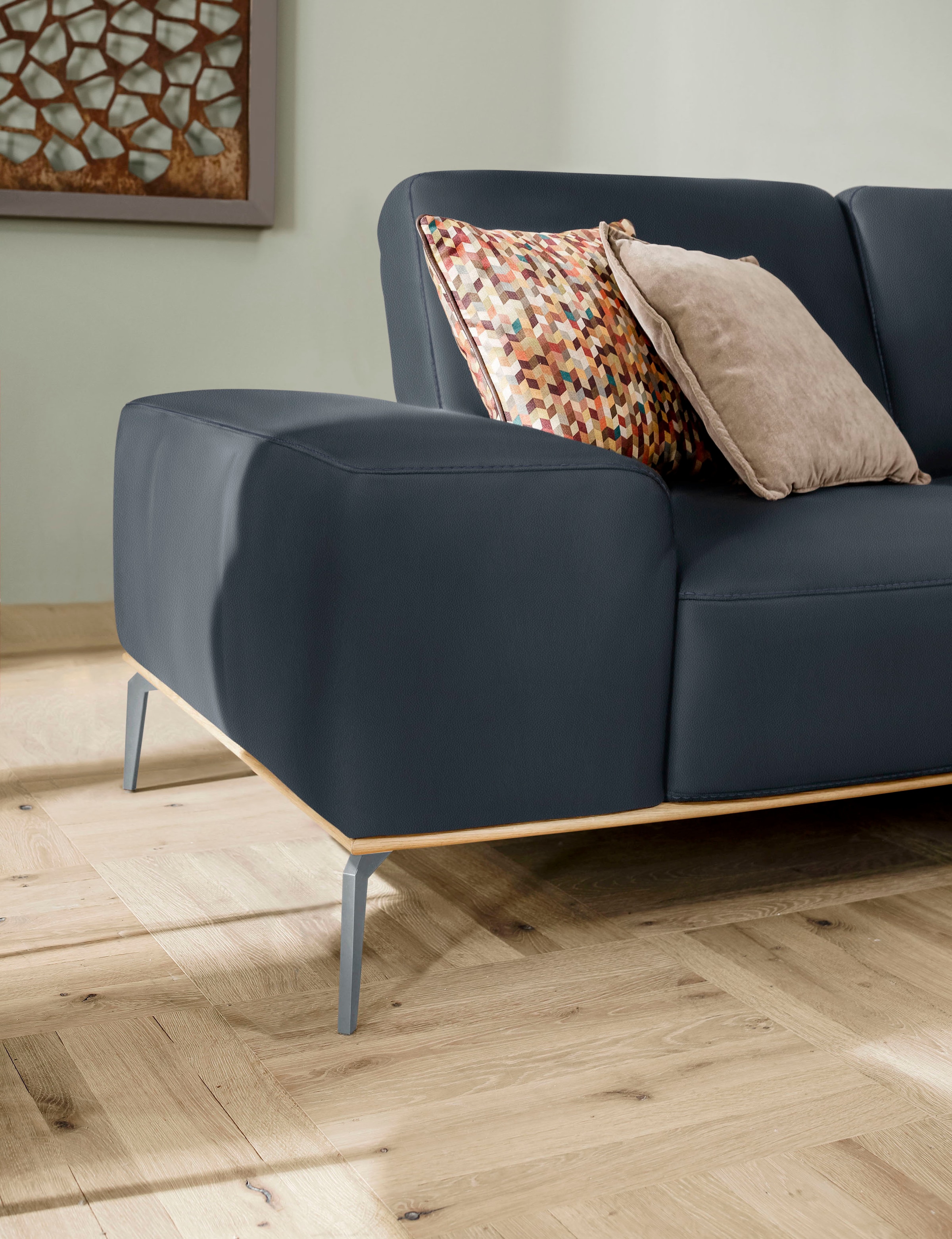 W.SCHILLIG Ecksofa »run, Designsofa mit tollem Sitzkomfort, bequem, L-Form«, mit elegantem Holzsockel, Füße in Silber matt, Breite 279 cm