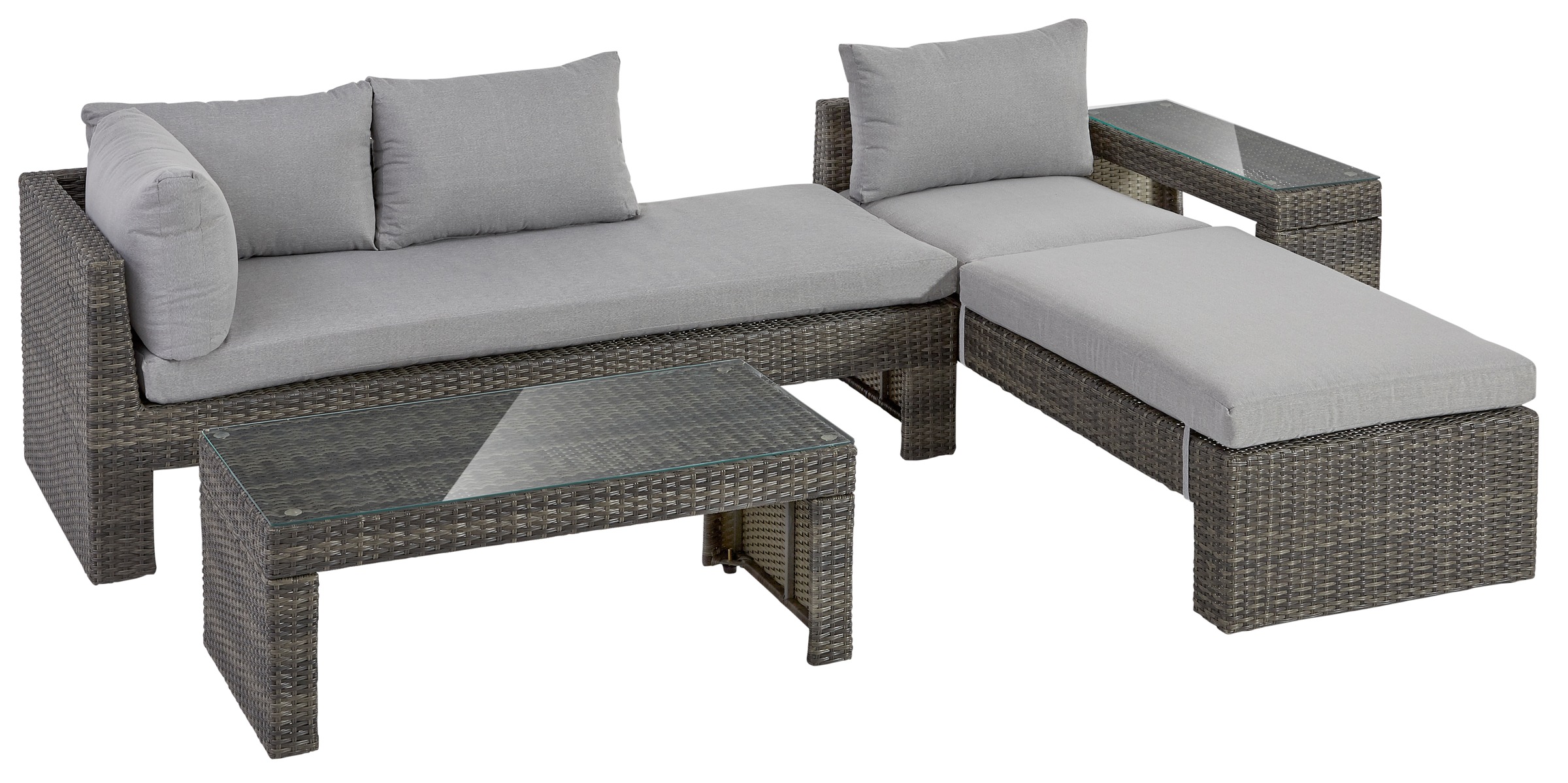 KONIFERA Gartenlounge-Set »Parga«, (Set, 4 tlg.: 2x Sofa, 2x Tisch), verstellbares Kopfteil, inkl. Auflagen