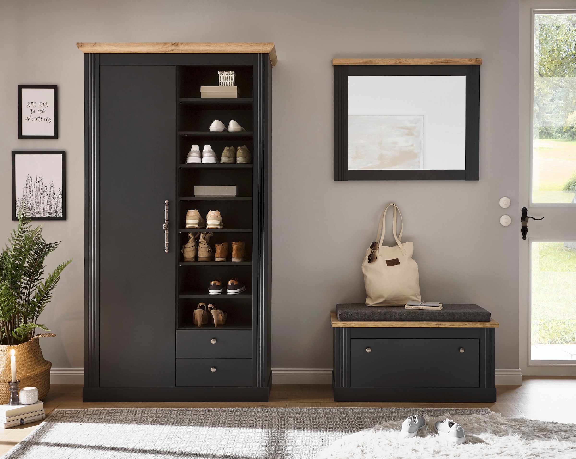 Home affaire Garderoben-Set »WESTMINSTER BESTSELLER!«, (3 St., Schuhbank, Spiegel, Garderobenschrank), im romantischen Landhausstil