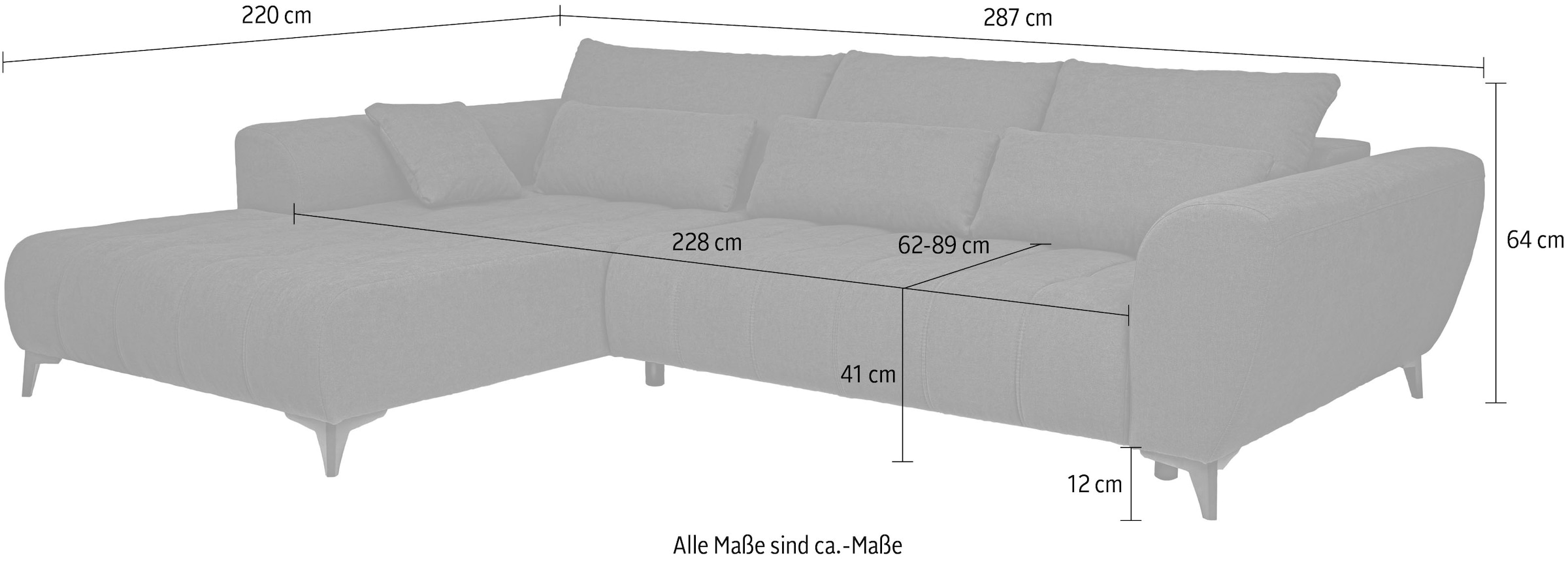 WERK2 Ecksofa »Garay, XXL-Liegefläche: elektrisch ausziehbar auf ca. 228×126 cm« Luxus in Übergröße: XXL-Liegefläche, Komfort-Ottomane & stilvolle Füße