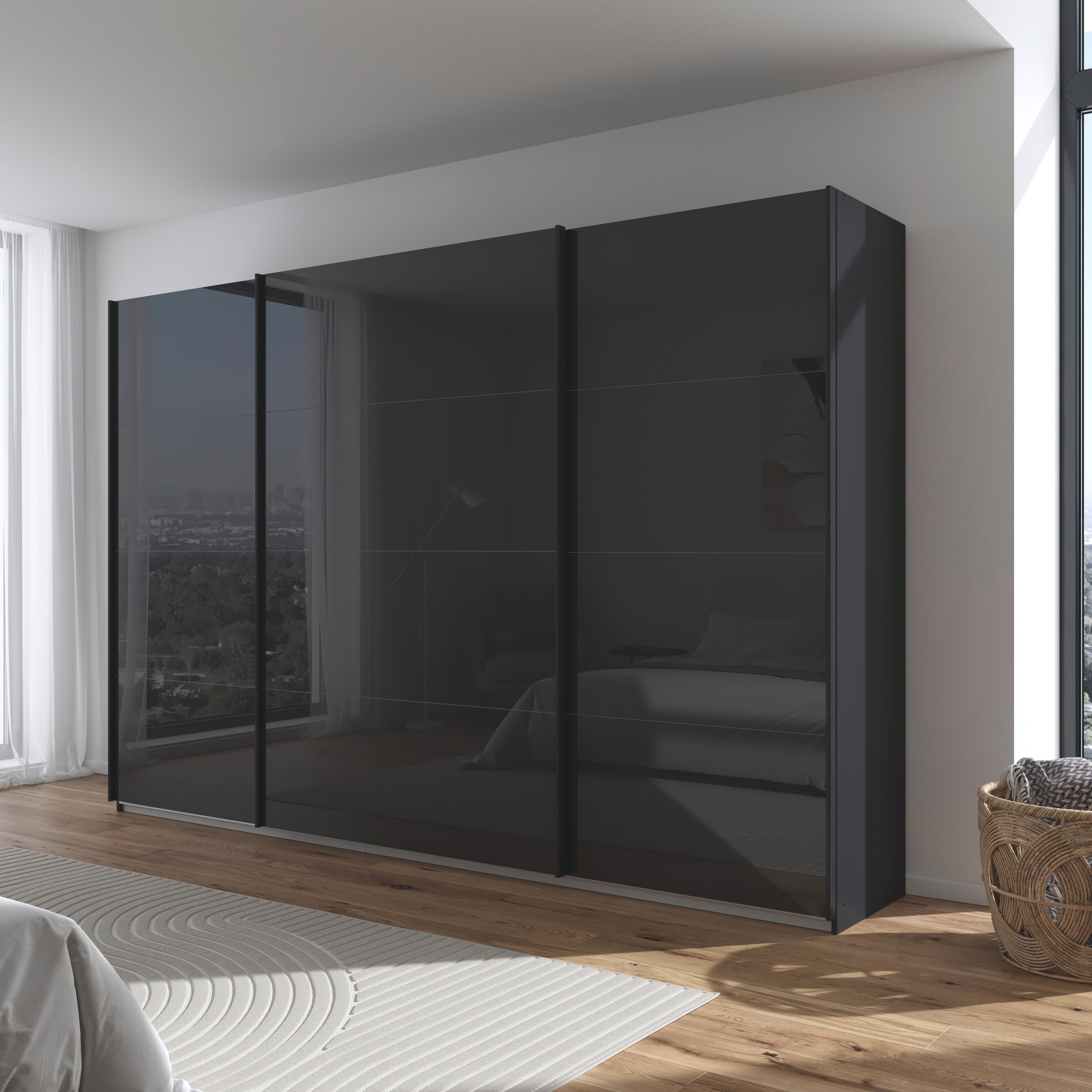 rauch Schwebetürenschrank »Kleiderschrank Schrank Garderobe AGORDO mit Glasfront«, durchdachte Innenausstattung, in 4 Breiten und 2 Höhen MADE IN GERMANY