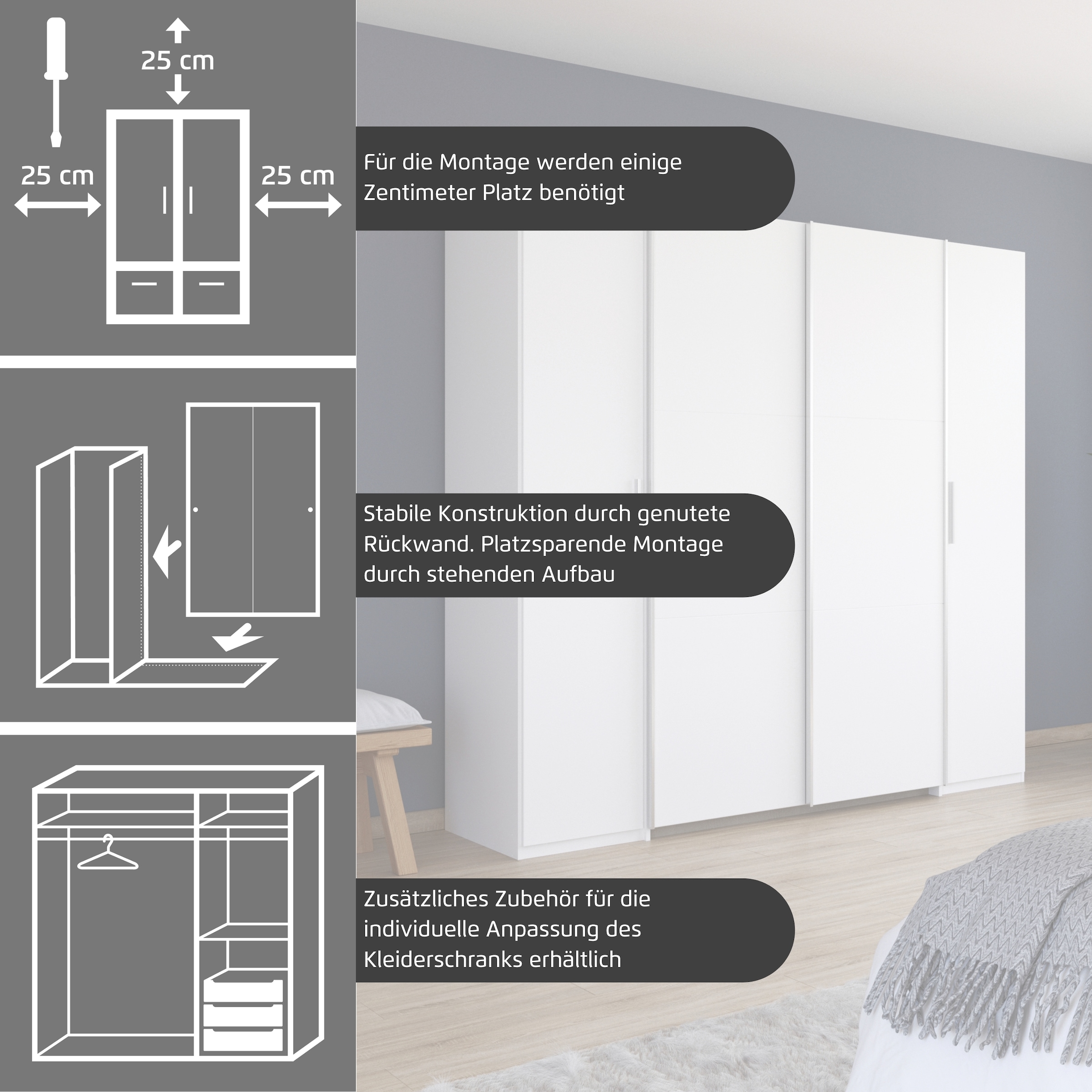 rauch Schwebetürenschrank »Kleiderschrank Drehtürenschrank Schrank Garderobe KRONACH TOPSELLER« in 3 Ausstattungen BASIC/CLASSIC/PREMIUM, Breiten 225/268/311/354 cm,  Kombischrank optional mit 1 oder 2 Spiegel viele Böden MADE IN GERMANY