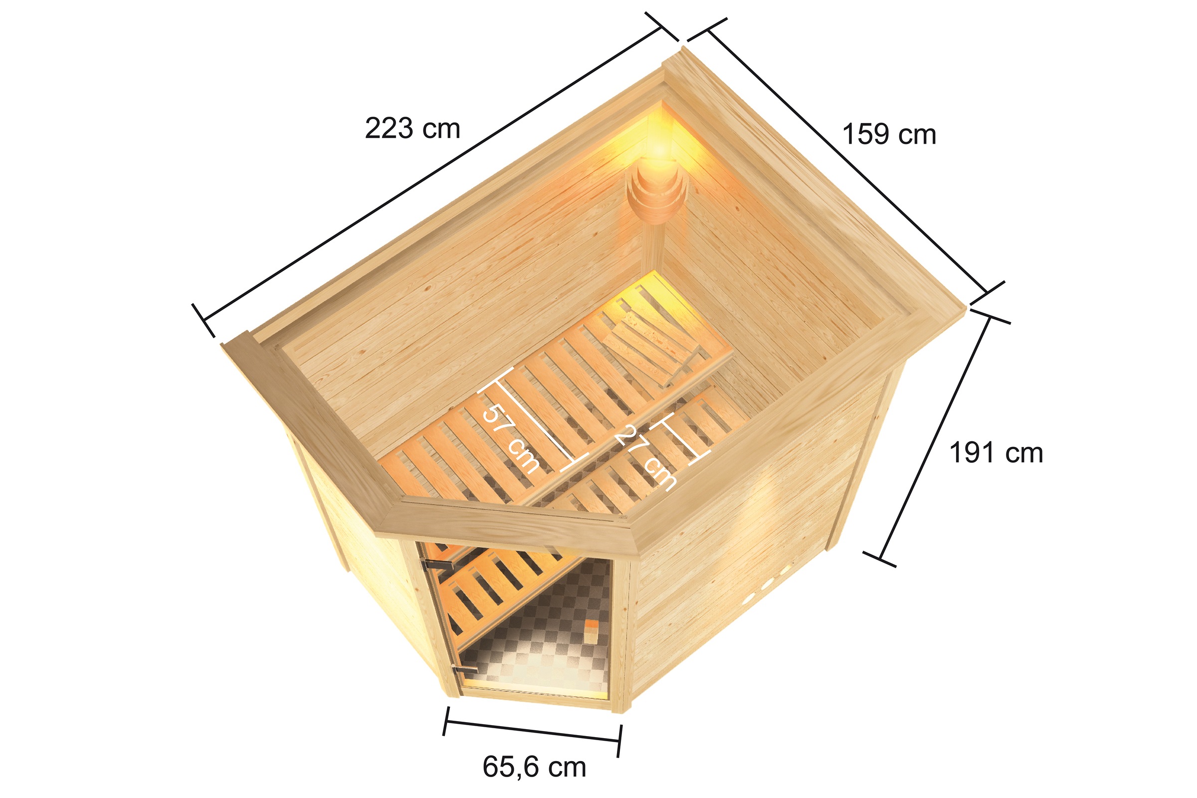 Karibu Sauna »"Juli" mit bronzierter Tür und Kranz SET, naturbelassen mit Ofen 9 kW« aus hochwertiger nordischer Fichte