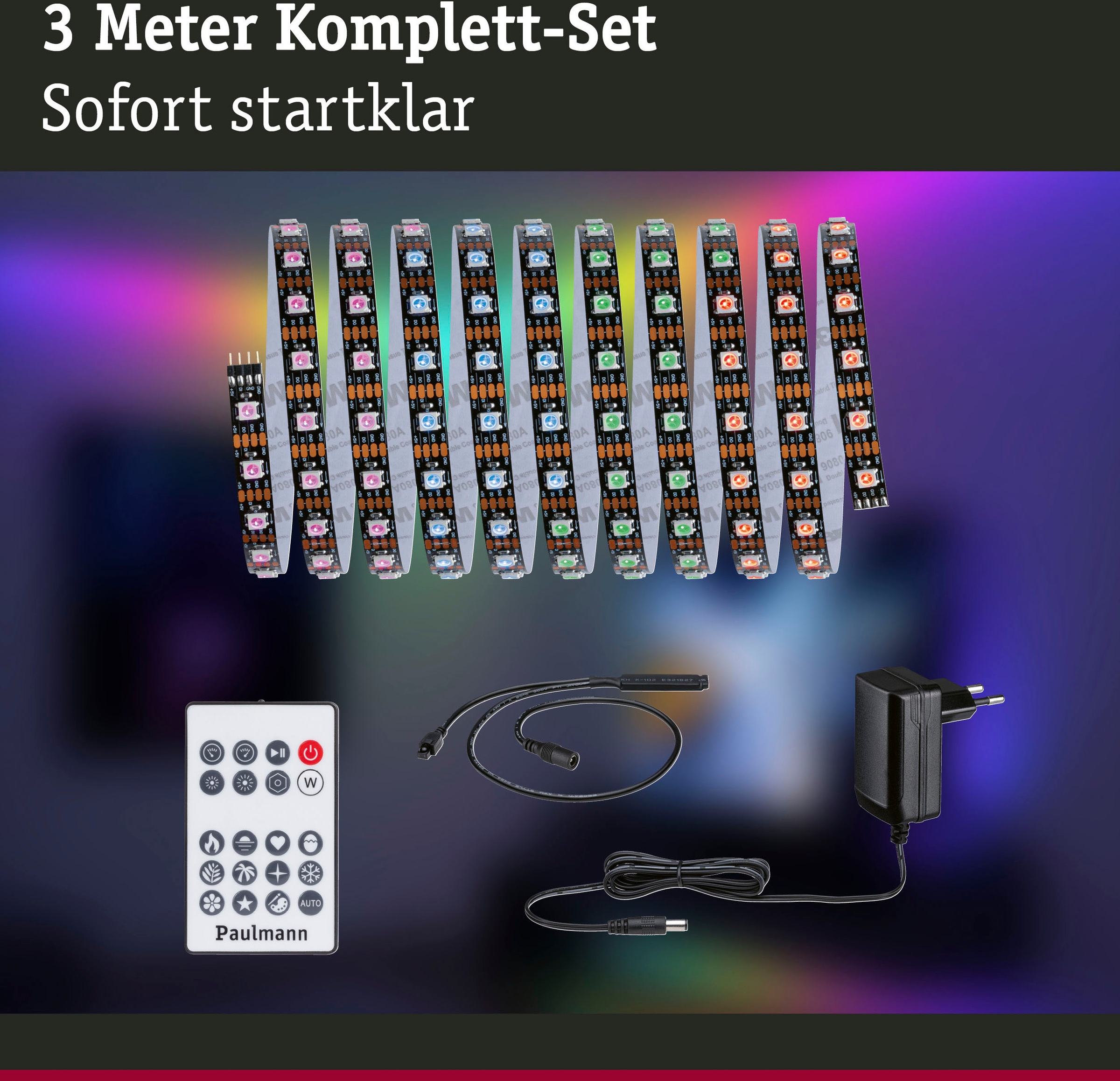Paulmann LED-Streifen »Dynamic Rainbow RGB 3m 5W 60LEDs/m 10VA«, 1 St.-flammig