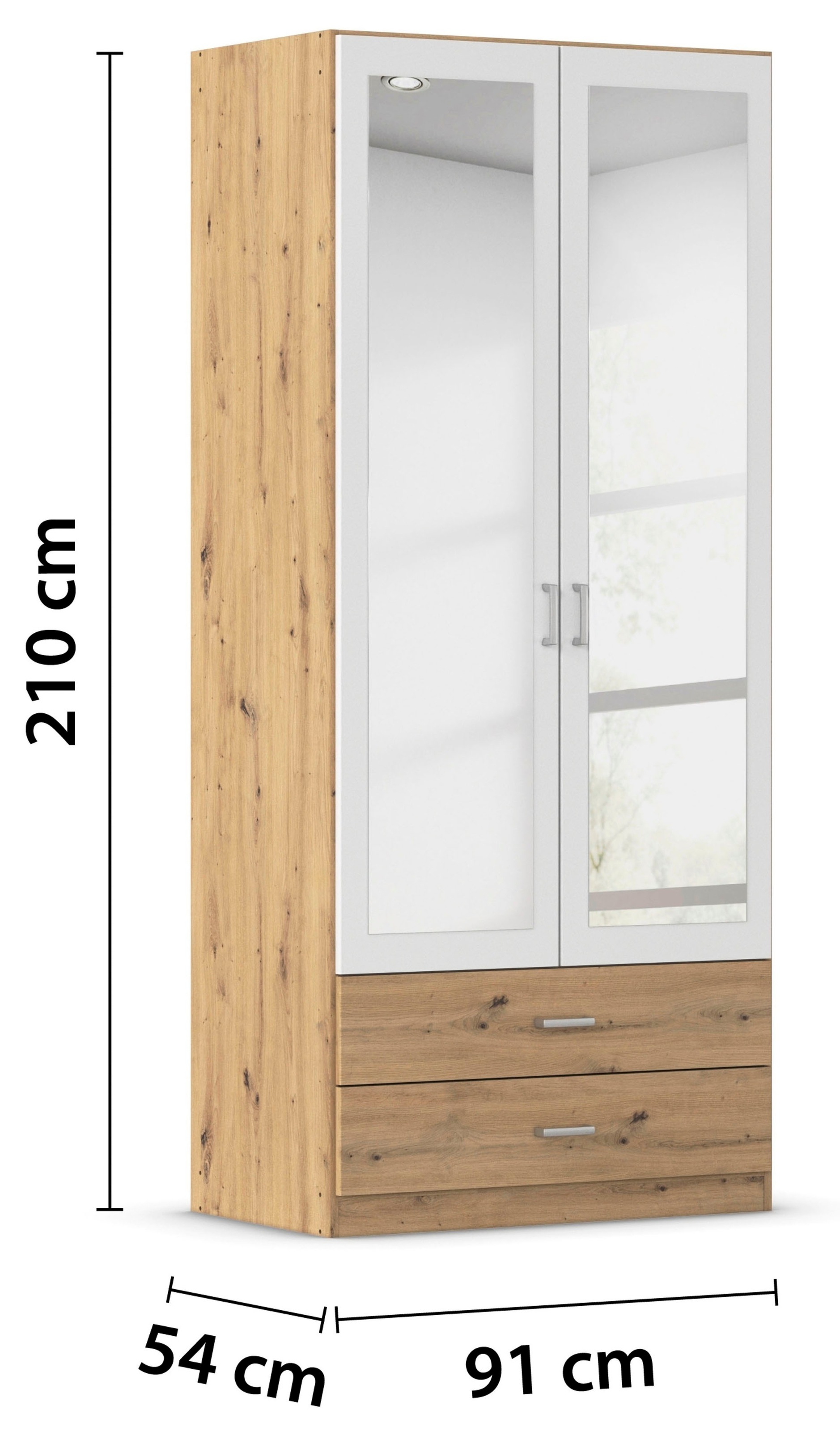 rauch Kleiderschrank »Schrank Garderobe Ankleide GAMMA Breiten 91/136/181/226/271/315/360 cm« in 3 Ausstattungen BASIC/CLASSIC/PREMIUM (inkl. SOFT-CLOSE-Funktion),  verschiedene Griff-Varianten, mit Spiegel TOPSELLER MADE IN GERMANY