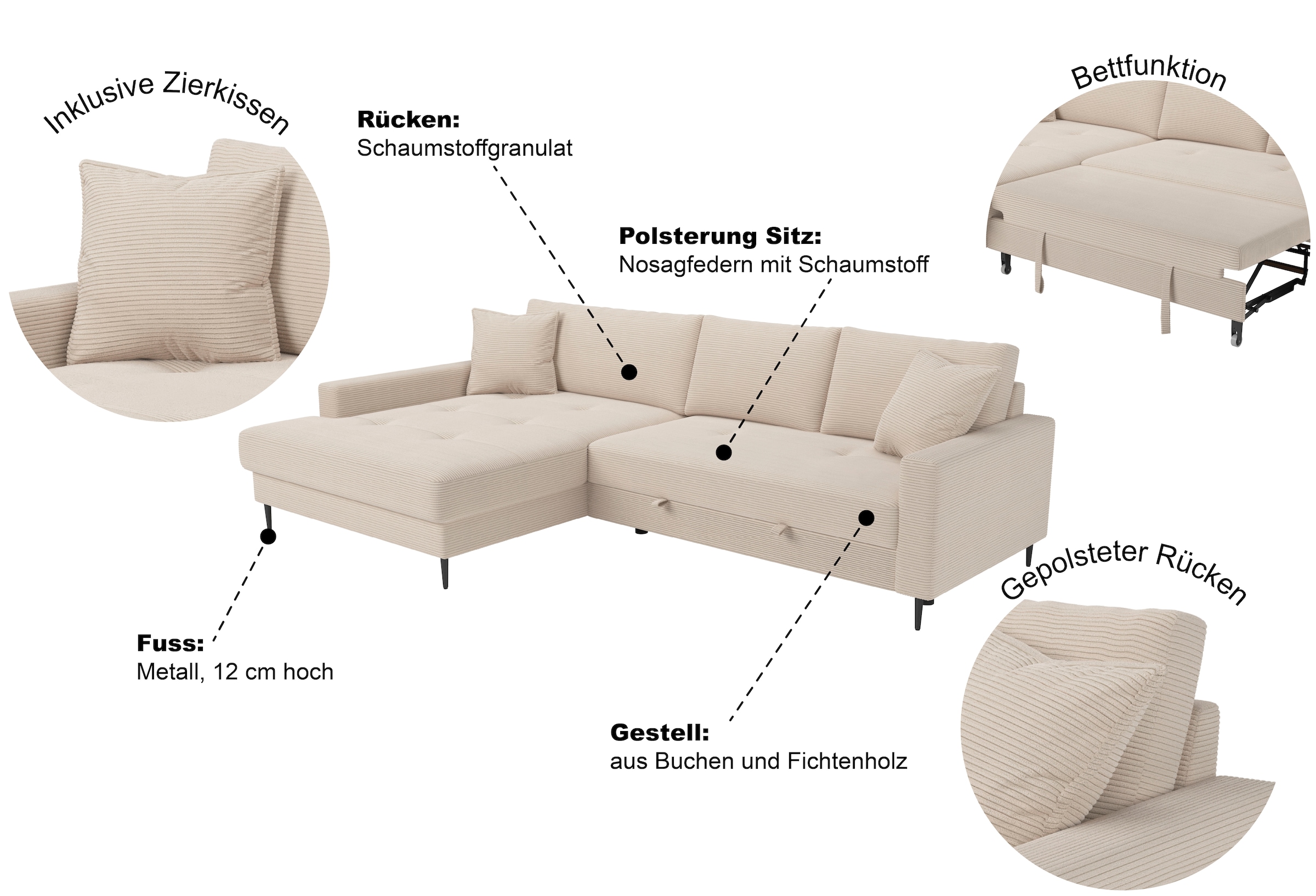 Trends by HG Ecksofa »Summer, B: 284 cm, mit Schlaffunktion und Wellenfederung«