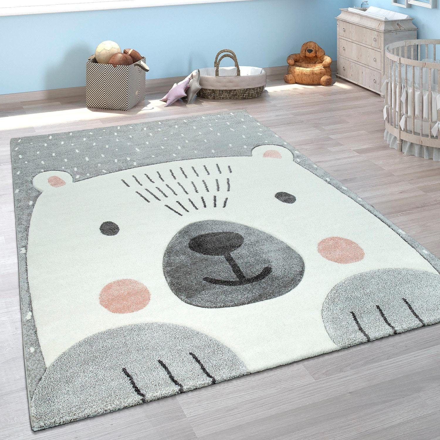 Paco Home Kinderteppich »Cosmo 346« rechteckig 12 mm Höhe 3D-Design, niedliches Bär Motiv, Pastell-Farben, Kinderzimmer