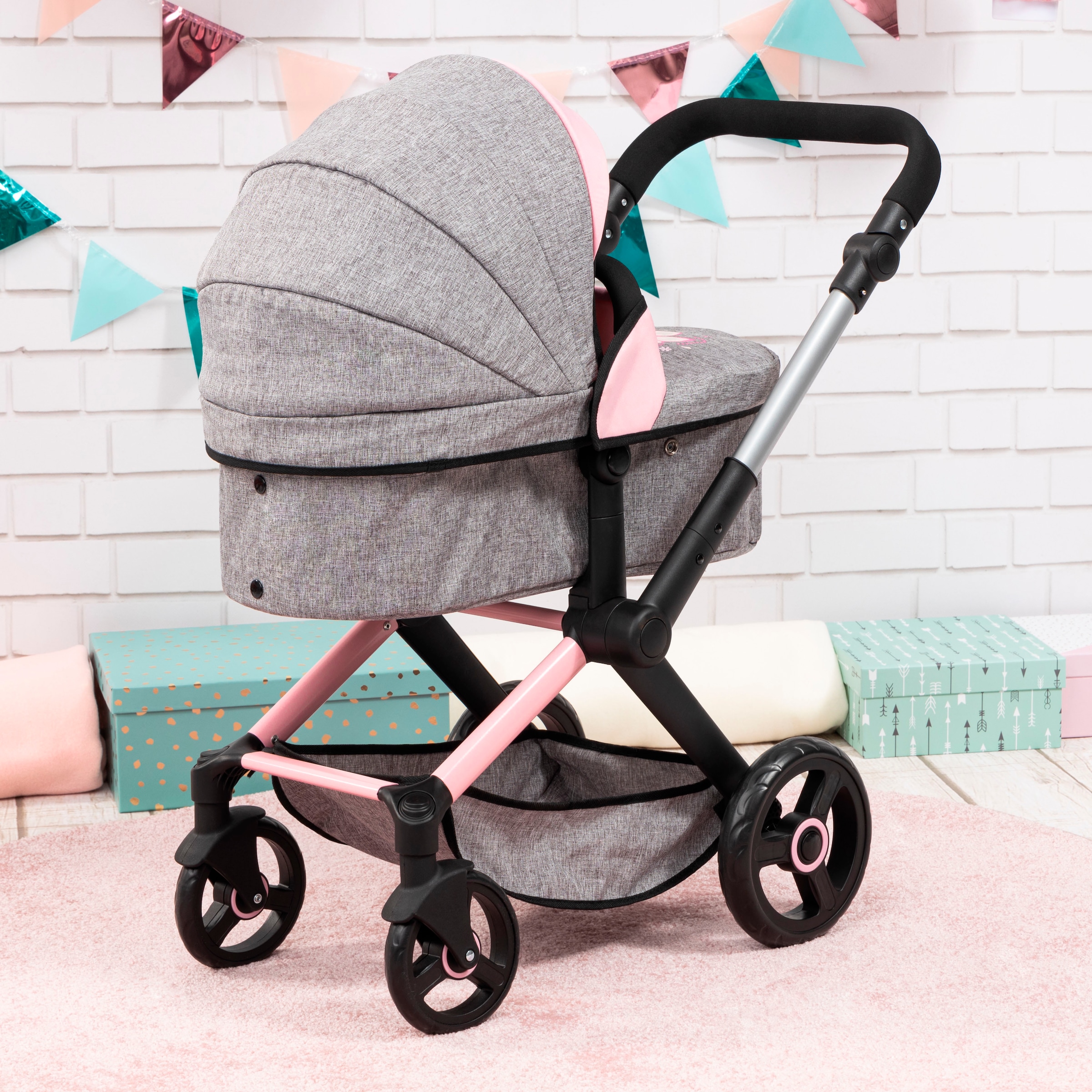 Bayer Kombi-Puppenwagen »Xeo, grau/rosa Schmetterling«