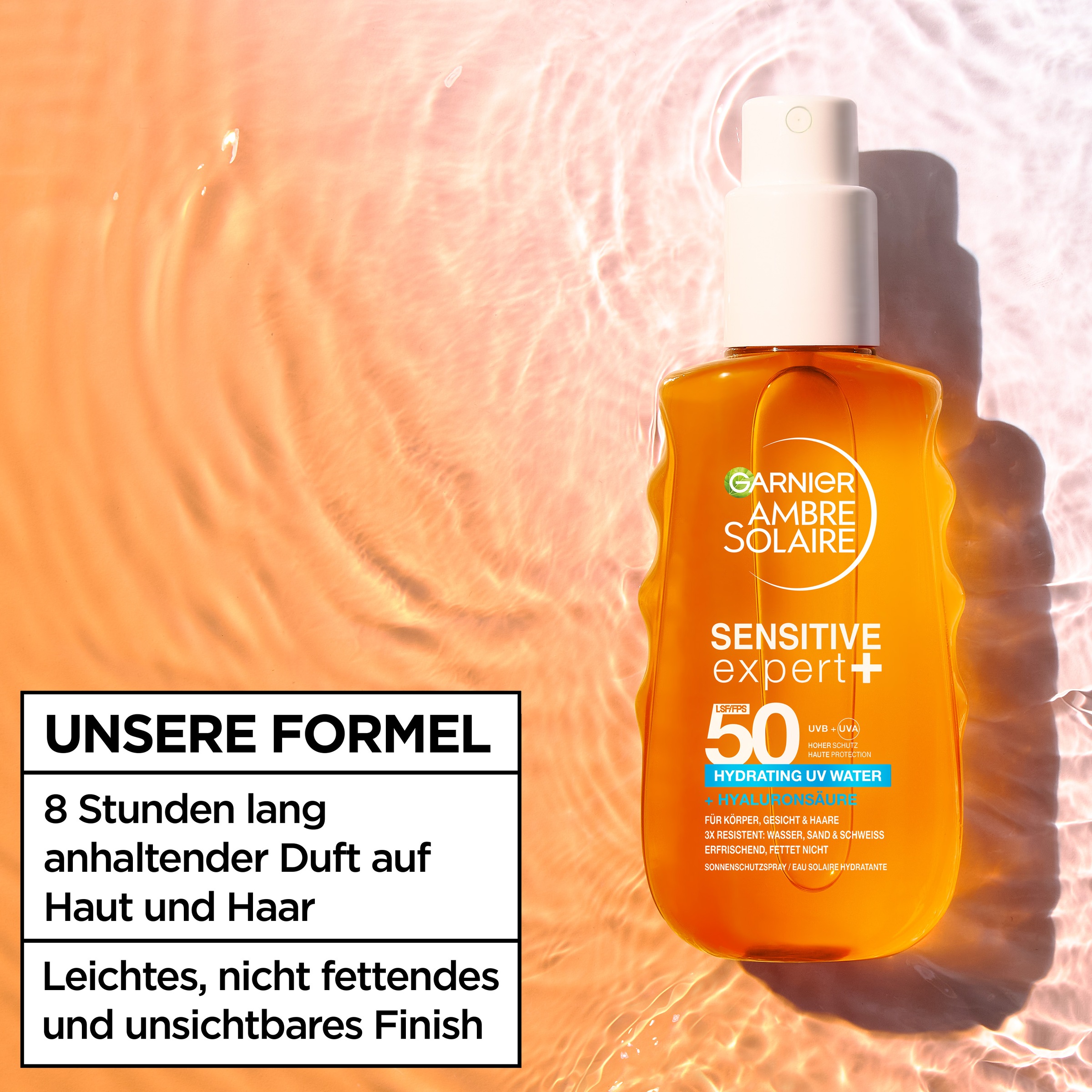 GARNIER Sonnenschutzspray »Garnier Ambre Solaire Sensitive Expert + Hydrating UV Water LSF 50«
