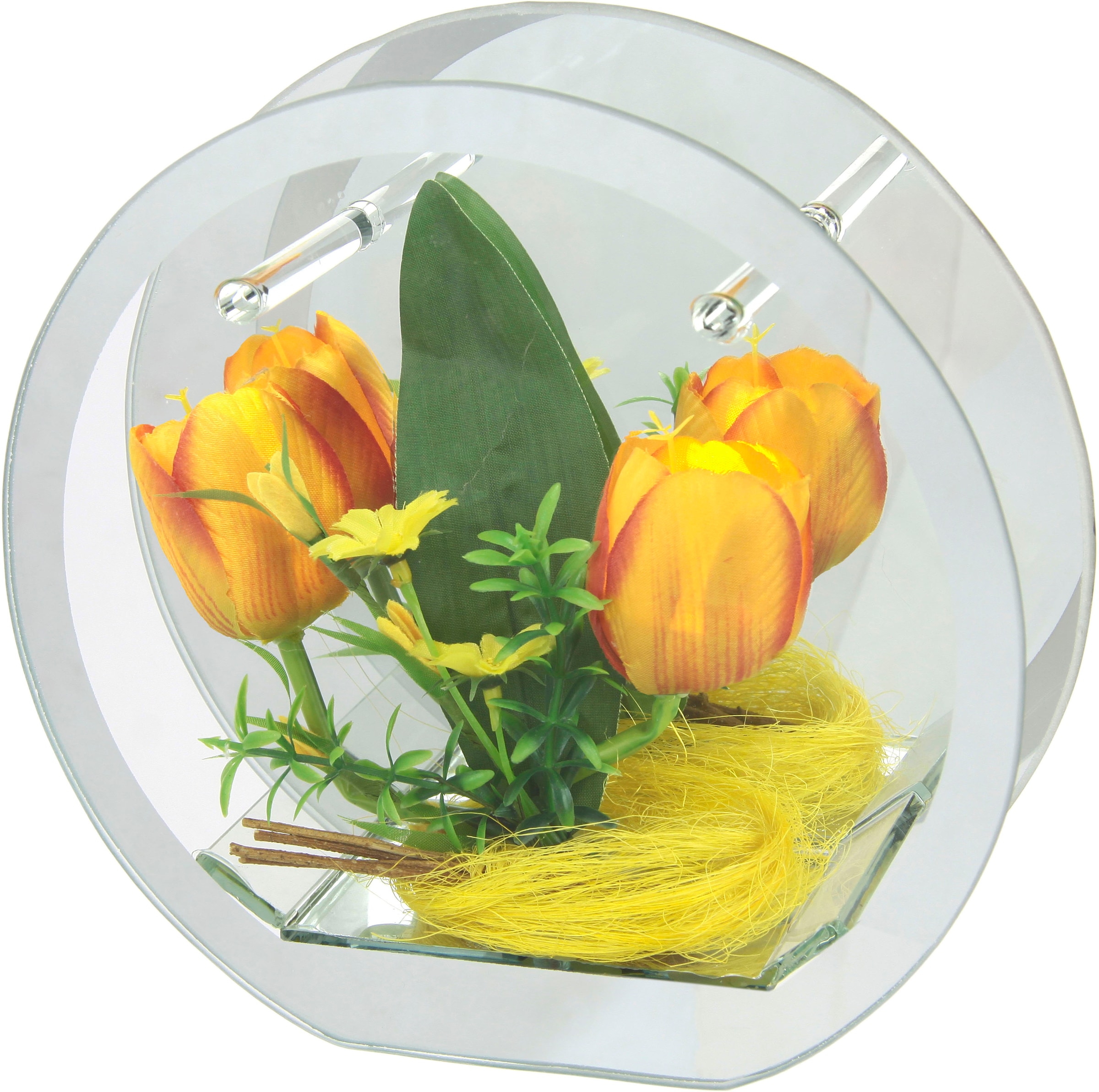 I.GE.A. Dekoobjekt »LED-Tulpe«, Dekoriertes Glas mit Tulpen Gänseblümchen Hase Lichtergirlande LED 3D